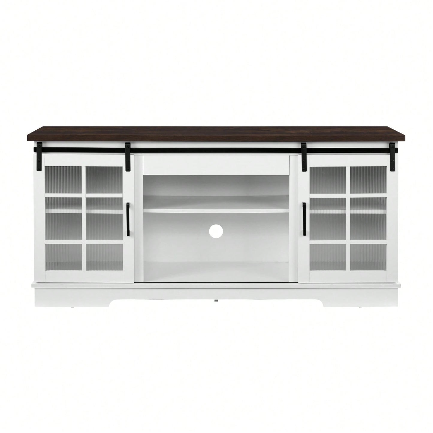 Multipurpose Sliding Door TV Cabinet With Adjustable Shelves For TVs Up To 65 Inches Large Storage Solution In White And Brown Finish