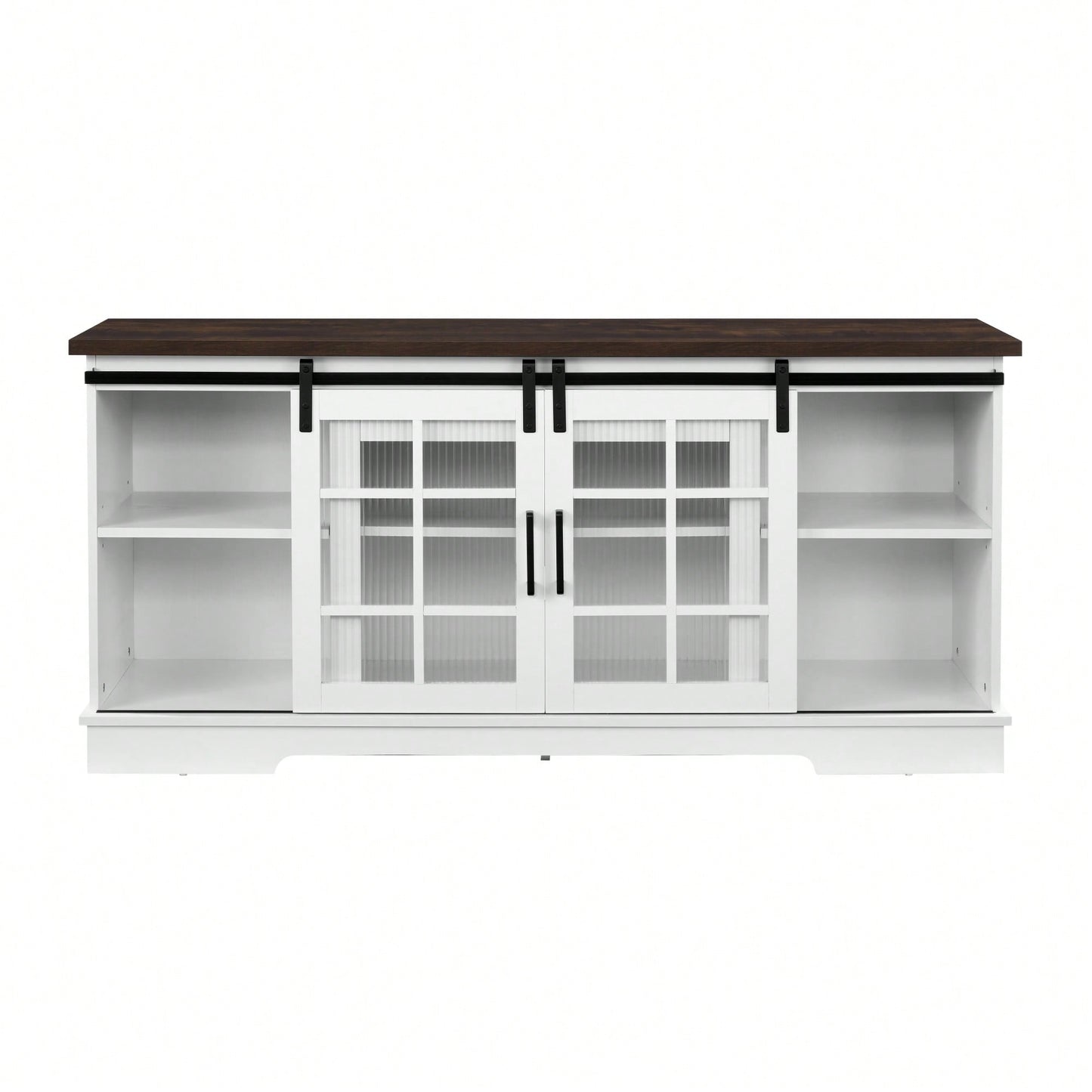 Multipurpose Sliding Door TV Cabinet With Adjustable Shelves For TVs Up To 65 Inches Large Storage Solution In White And Brown Finish