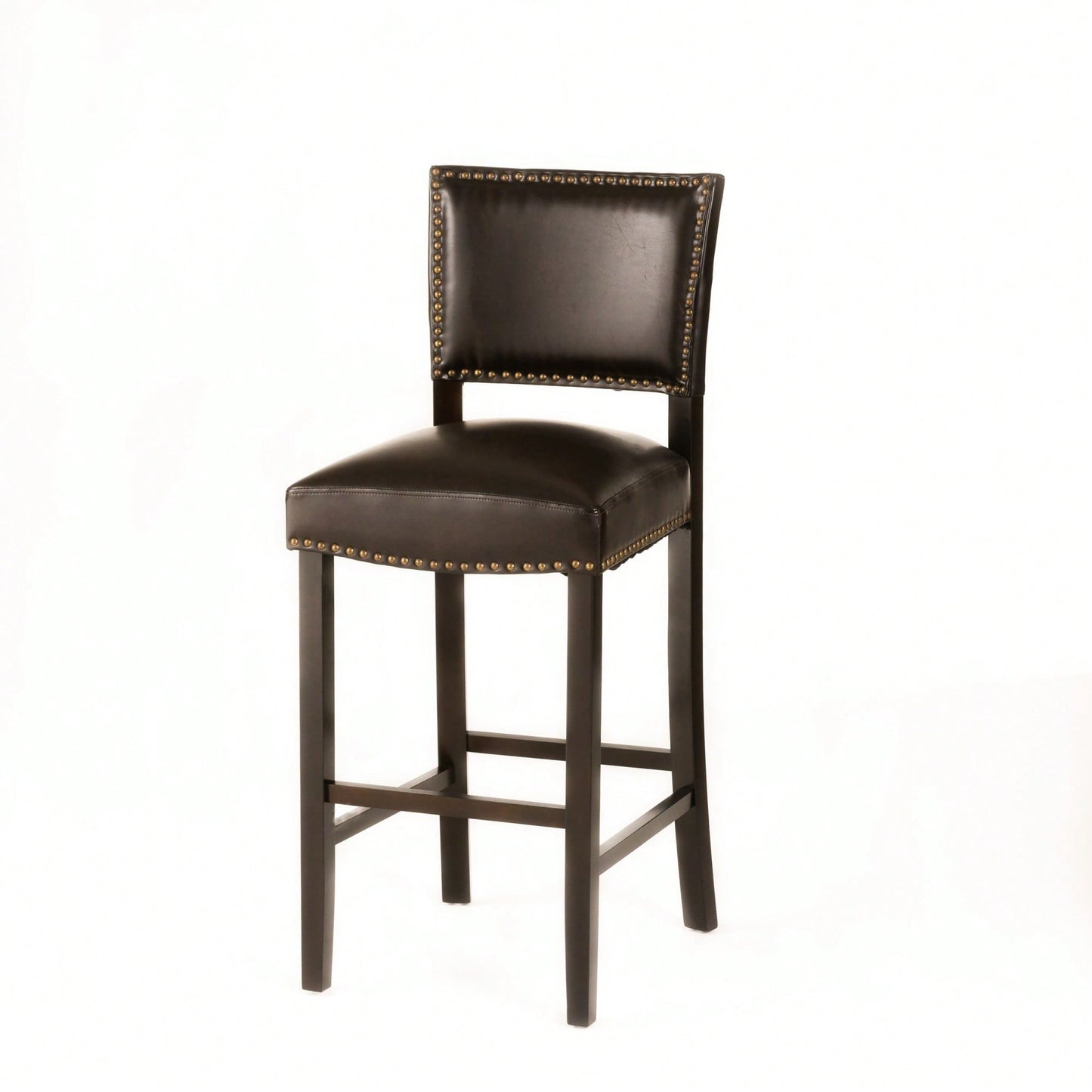Set Of 2 Upholstered Barstools With Rivet Detail Wood Frame Fabric Cushion For Kitchen Island Dining Room Bedroom