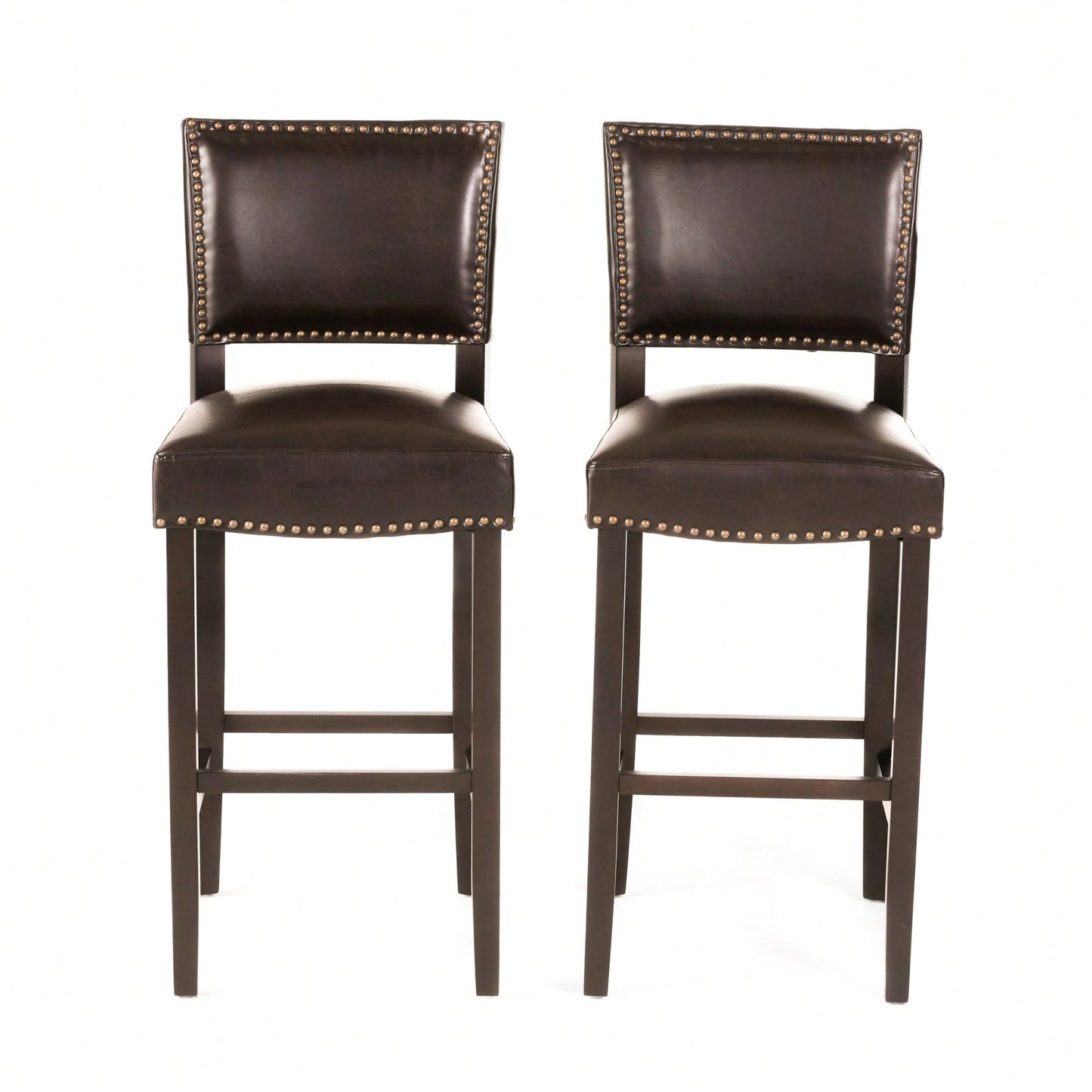 Set Of 2 Upholstered Barstools With Rivet Detail Wood Frame Fabric Cushion For Kitchen Island Dining Room Bedroom