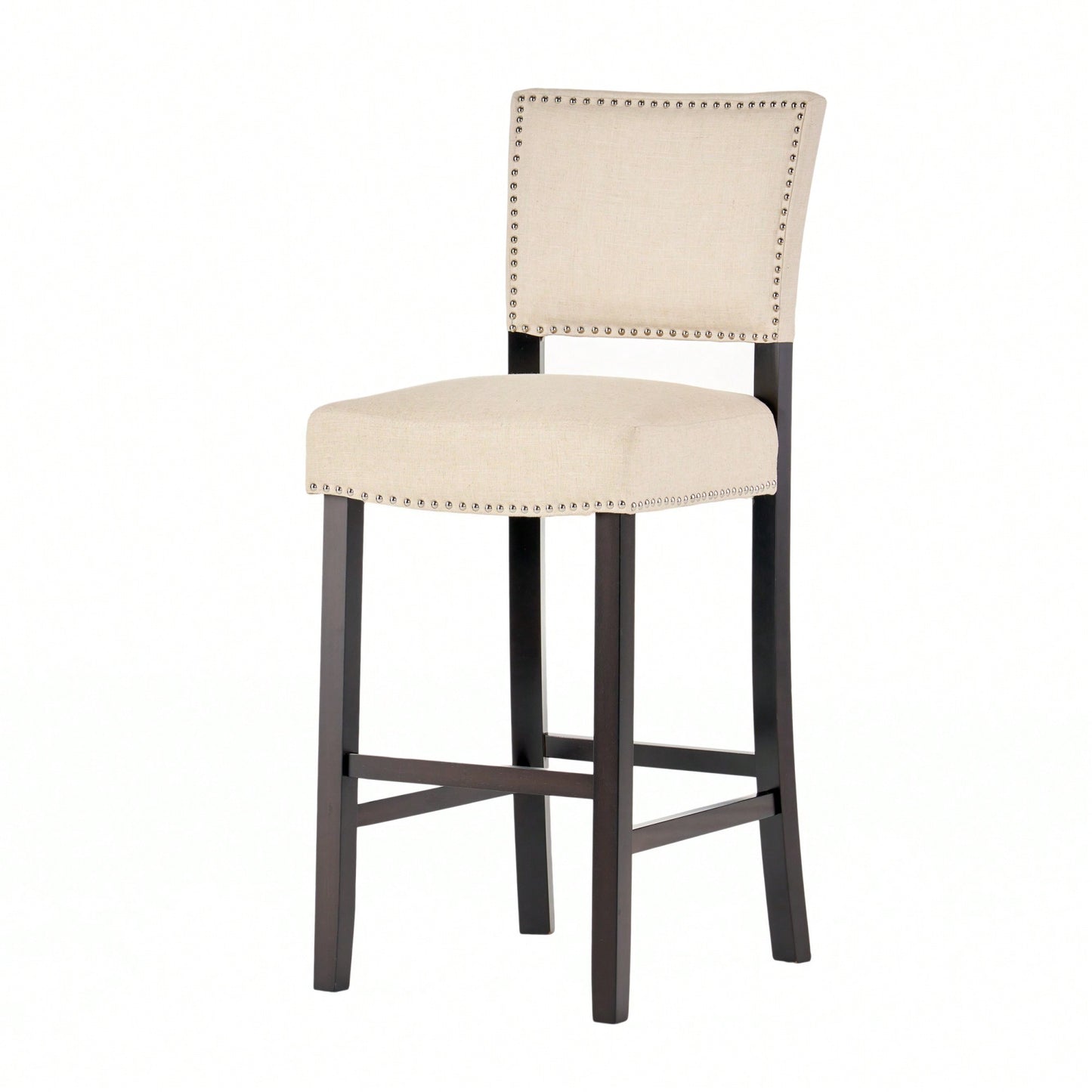 Set Of 2 Upholstered Barstools With Rivet Detail Wood Frame Fabric Cushion For Kitchen Island Dining Room Bedroom