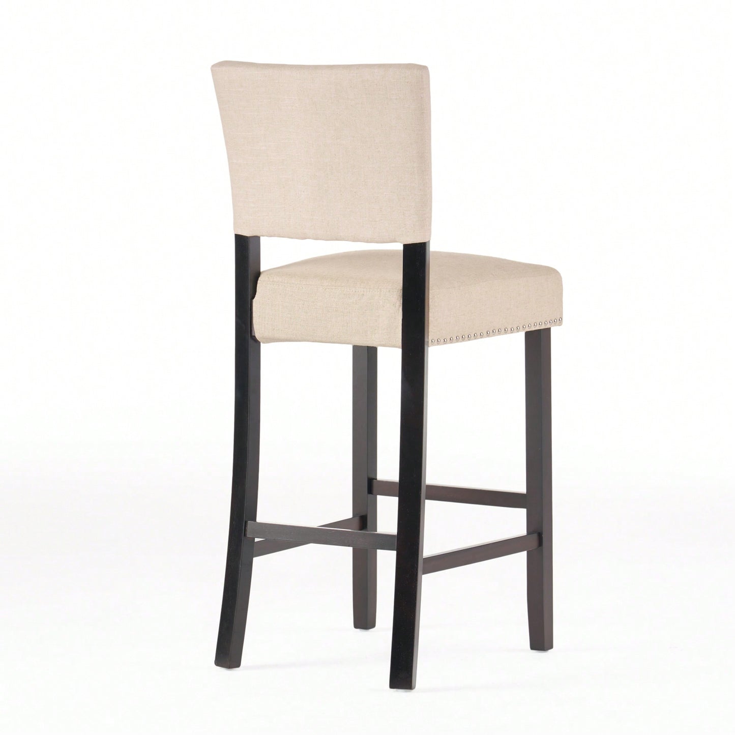 Set Of 2 Upholstered Barstools With Rivet Detail Wood Frame Fabric Cushion For Kitchen Island Dining Room Bedroom