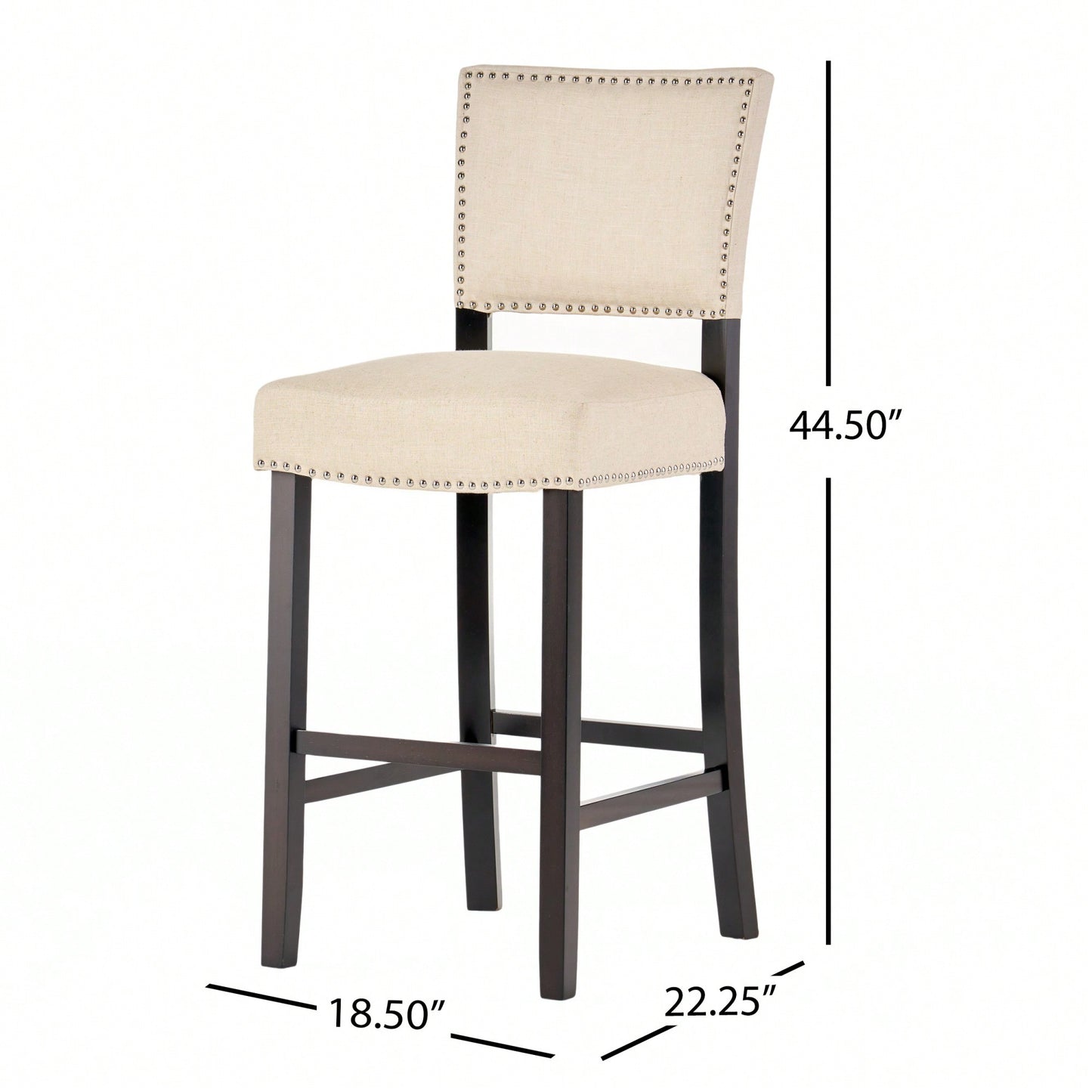 Set Of 2 Upholstered Barstools With Rivet Detail Wood Frame Fabric Cushion For Kitchen Island Dining Room Bedroom