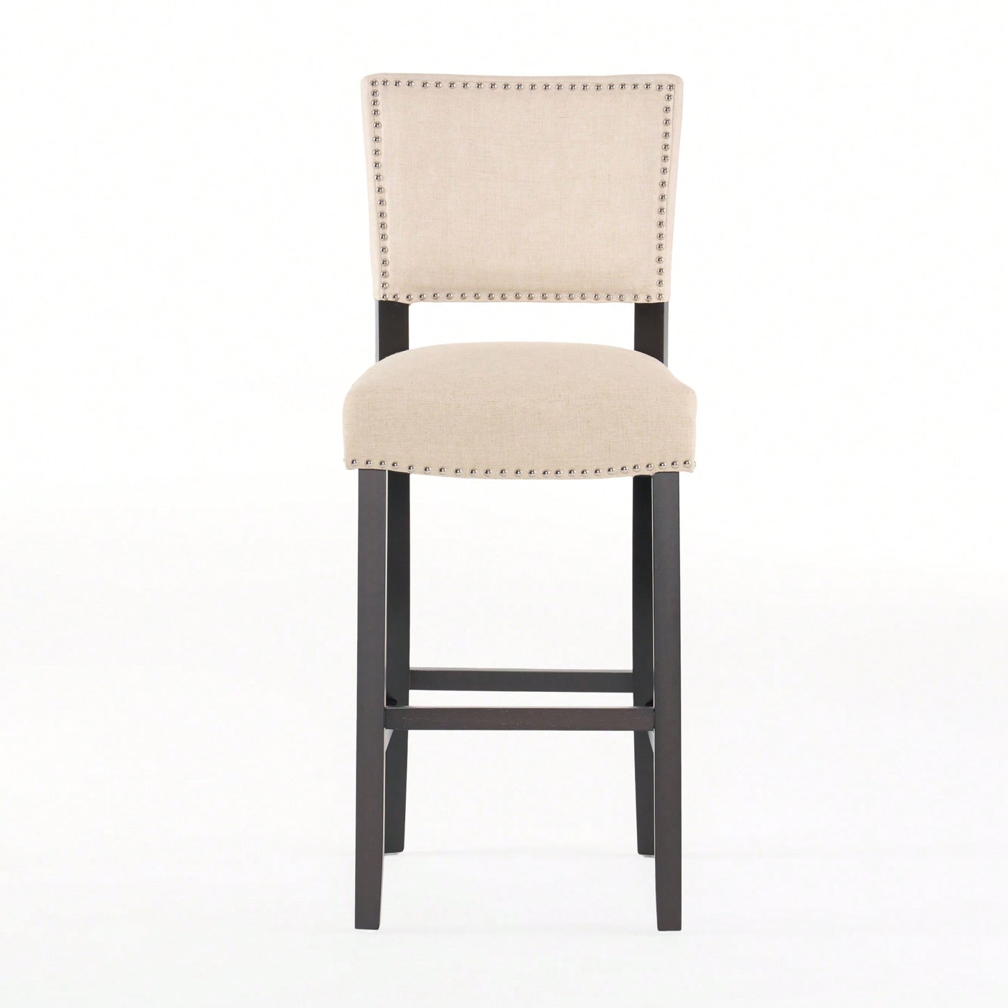 Set Of 2 Upholstered Barstools With Rivet Detail Wood Frame Fabric Cushion For Kitchen Island Dining Room Bedroom