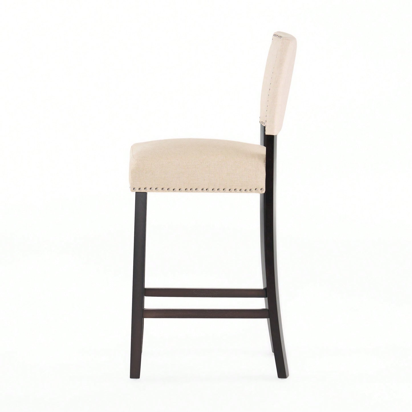 Set Of 2 Upholstered Barstools With Rivet Detail Wood Frame Fabric Cushion For Kitchen Island Dining Room Bedroom