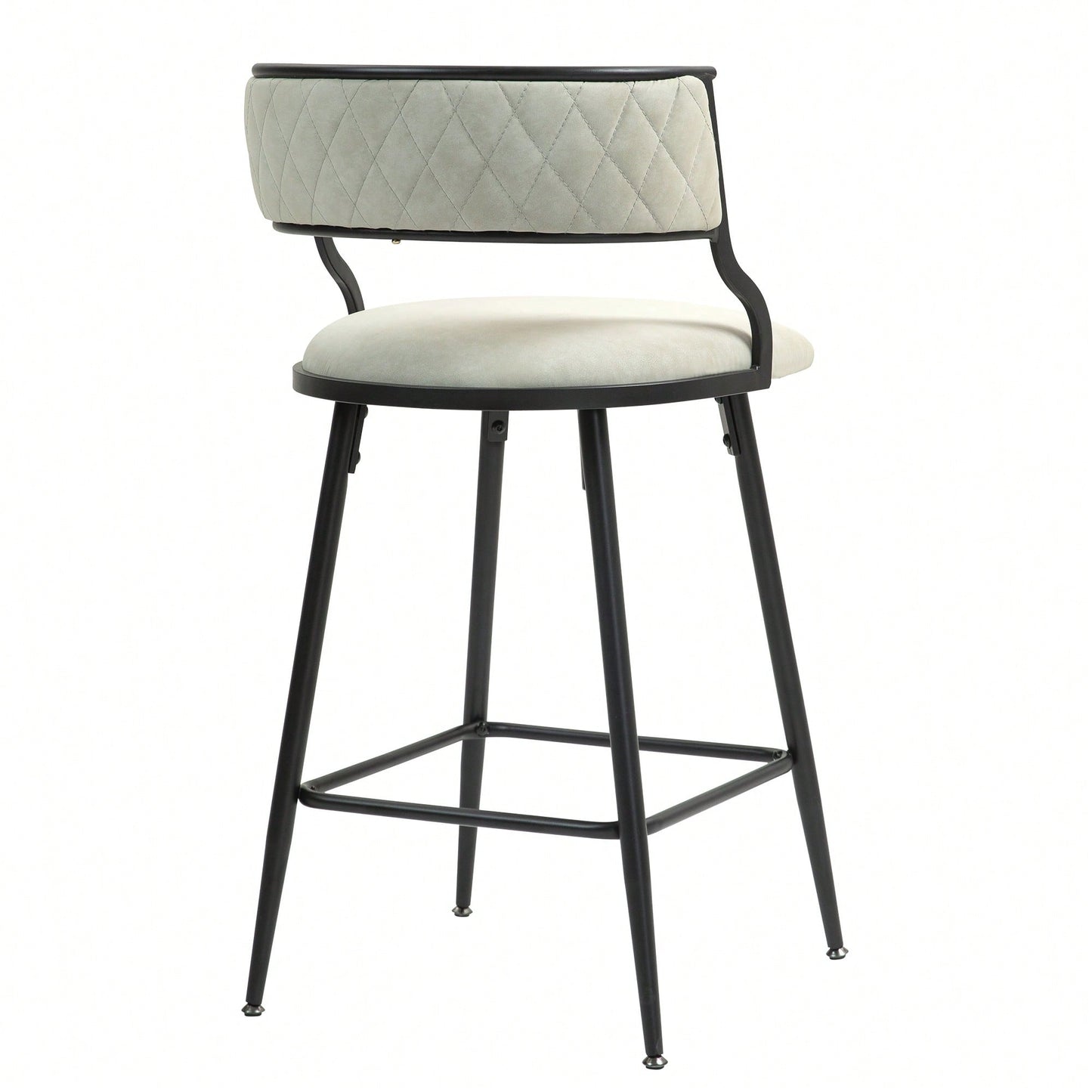 Set Of 2 Counter Height Bar Stools With PU Cover And Black Powder Coating Base Beige