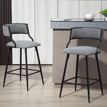 Set Of 2 Counter Height Bar Stools With PU Cover And Black Powder Coating Base Beige