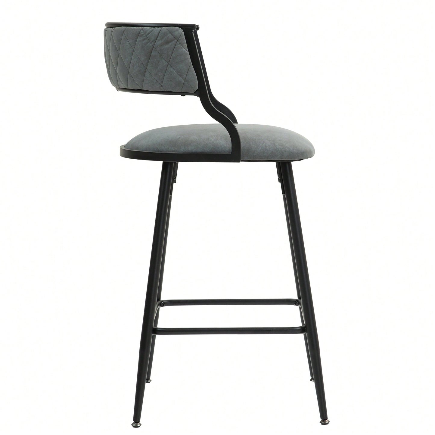 Set Of 2 Counter Height Bar Stools With PU Cover And Black Powder Coating Base Beige