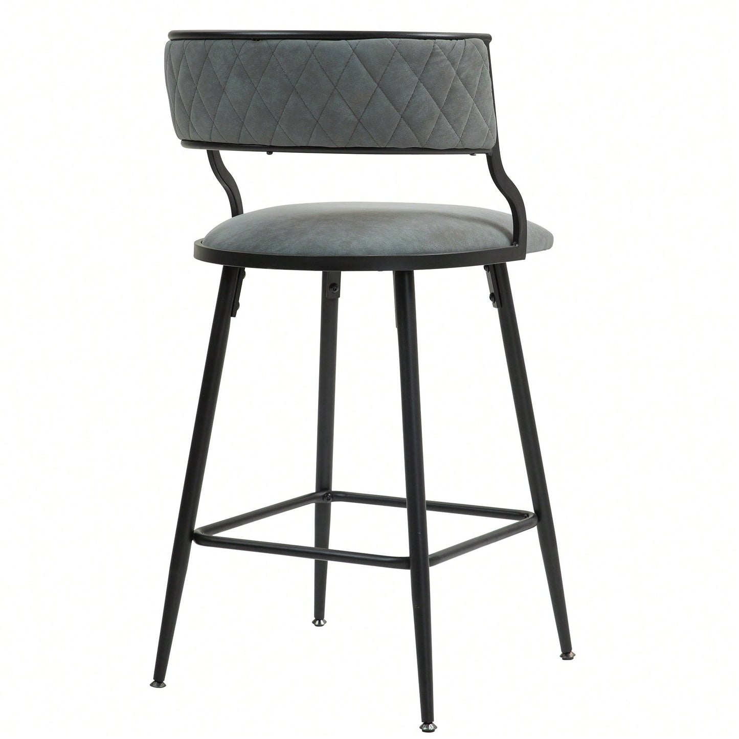 Set Of 2 Counter Height Bar Stools With PU Cover And Black Powder Coating Base Beige