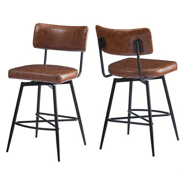 Set Of 2 Retro Swivel Counter Stools In Grey With Iron Frame PU Sponge Cushion And Footrest Ideal For Kitchen Dining Room And Bedroom