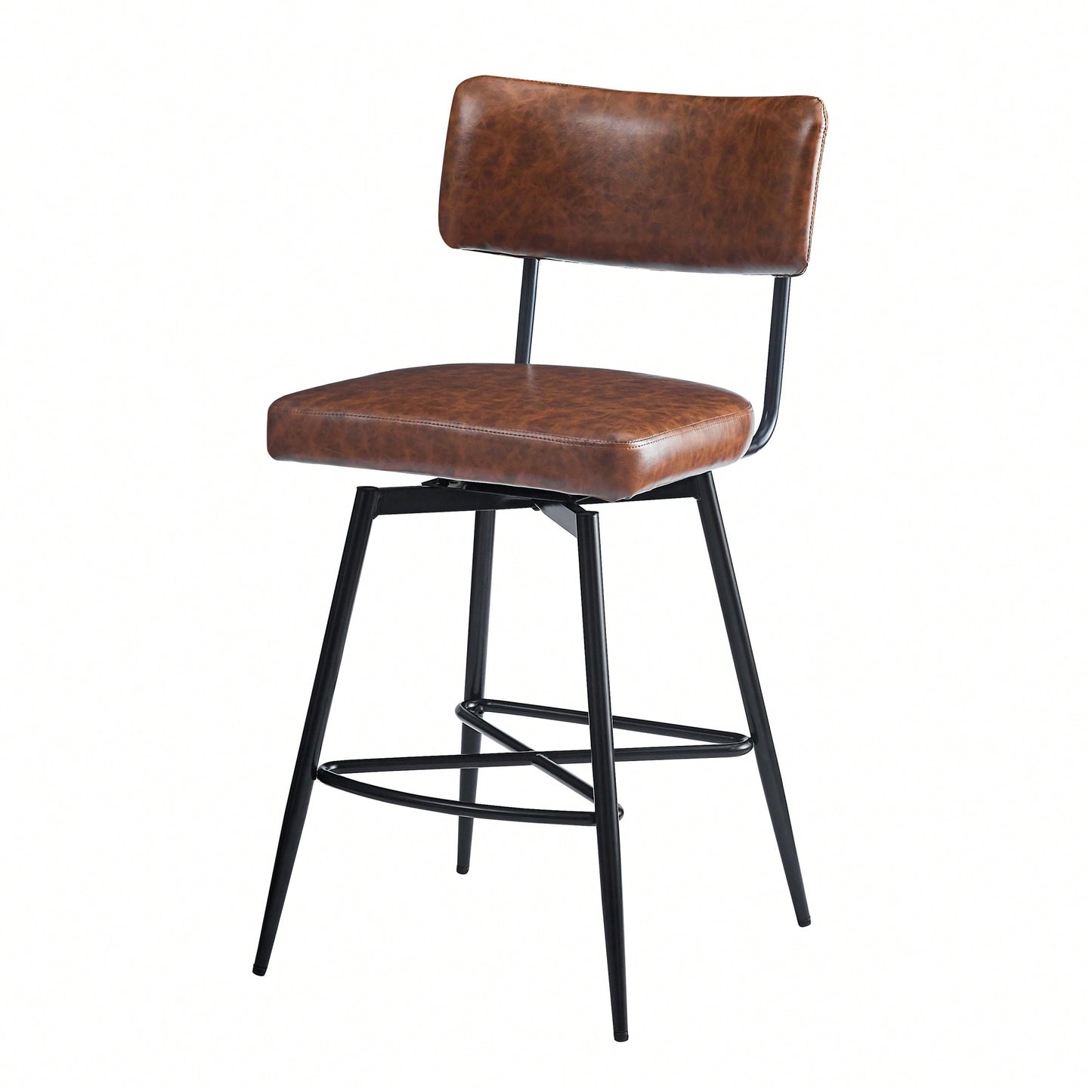 Set Of 2 Retro Swivel Counter Stools In Grey With Iron Frame PU Sponge Cushion And Footrest Ideal For Kitchen Dining Room And Bedroom