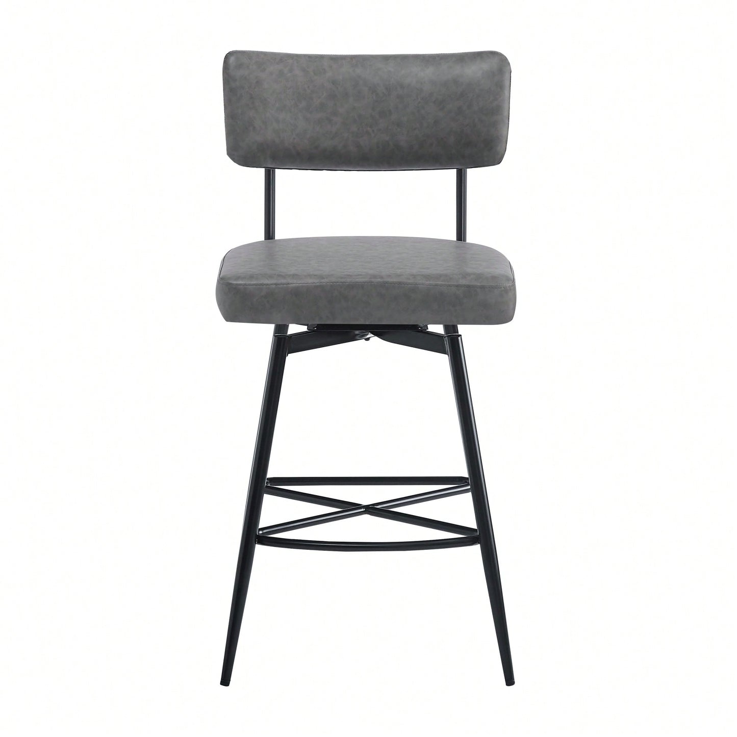 Set Of 2 Retro Swivel Counter Stools In Grey With Iron Frame PU Sponge Cushion And Footrest Ideal For Kitchen Dining Room And Bedroom