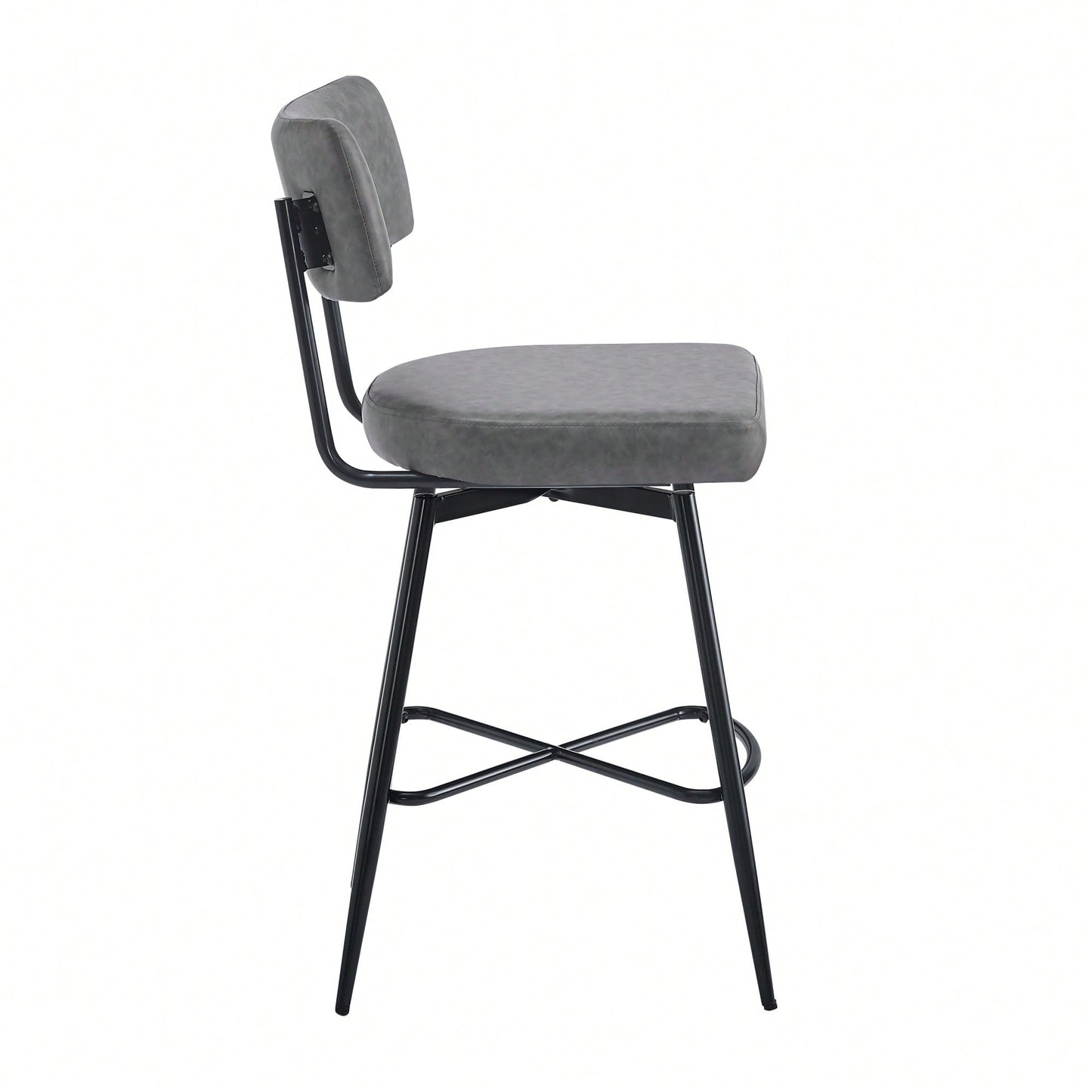 Set Of 2 Retro Swivel Counter Stools In Grey With Iron Frame PU Sponge Cushion And Footrest Ideal For Kitchen Dining Room And Bedroom