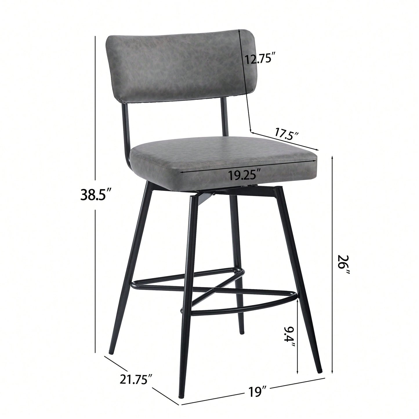 Set Of 2 Retro Swivel Counter Stools In Grey With Iron Frame PU Sponge Cushion And Footrest Ideal For Kitchen Dining Room And Bedroom