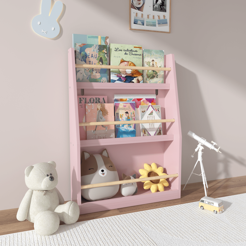 3 Tier Pink Kids Book Shelf For Organized Bedrooms Playrooms And Classrooms
