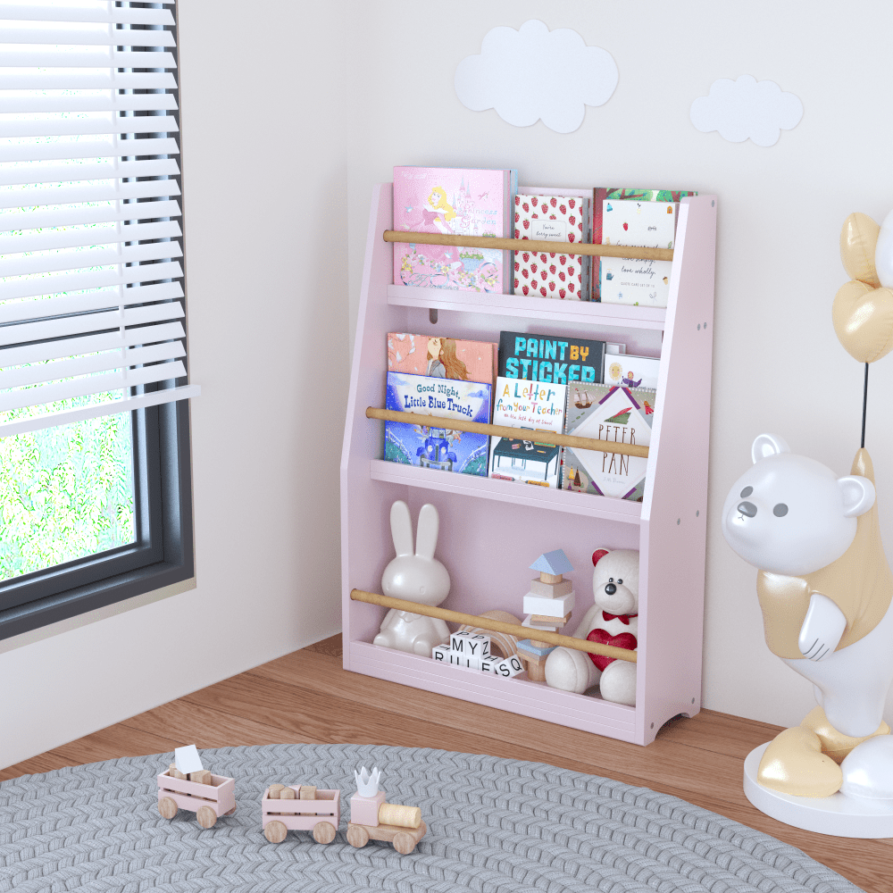 3 Tier Pink Kids Book Shelf For Organized Bedrooms Playrooms And Classrooms