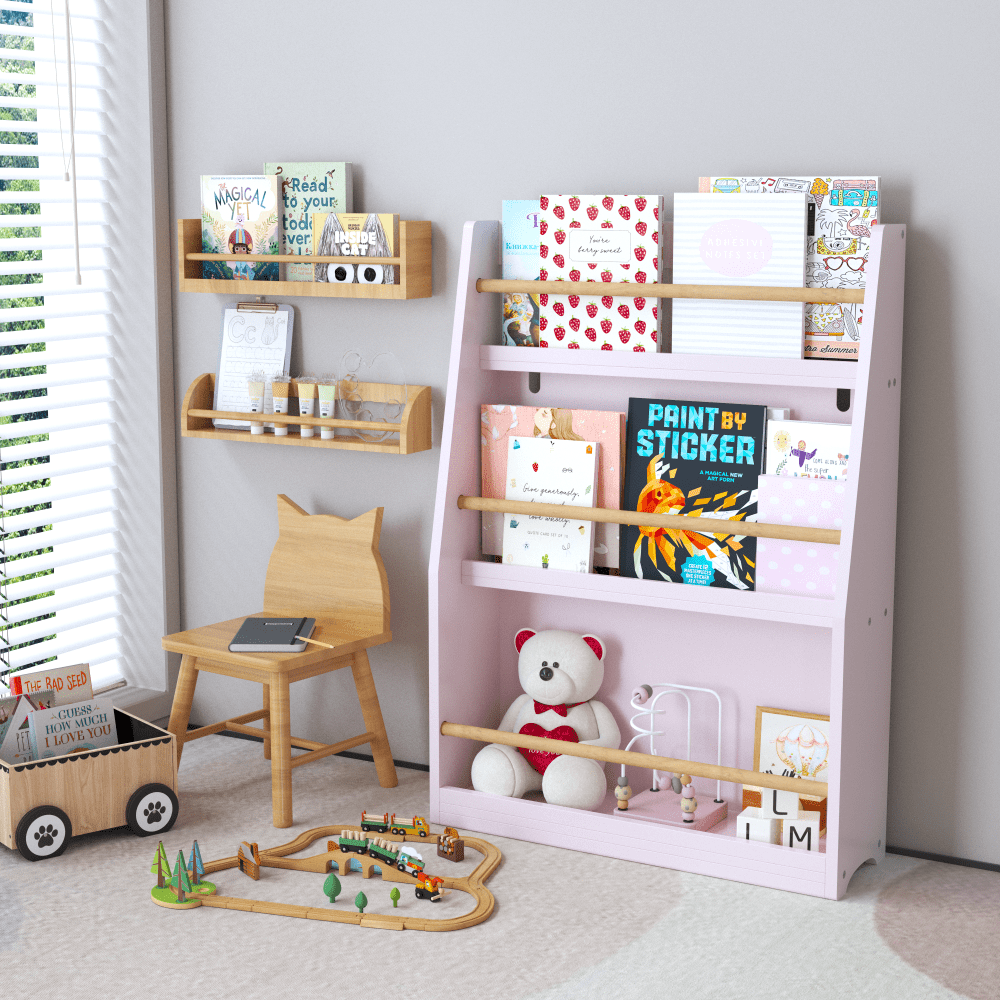 3 Tier Pink Kids Book Shelf For Organized Bedrooms Playrooms And Classrooms