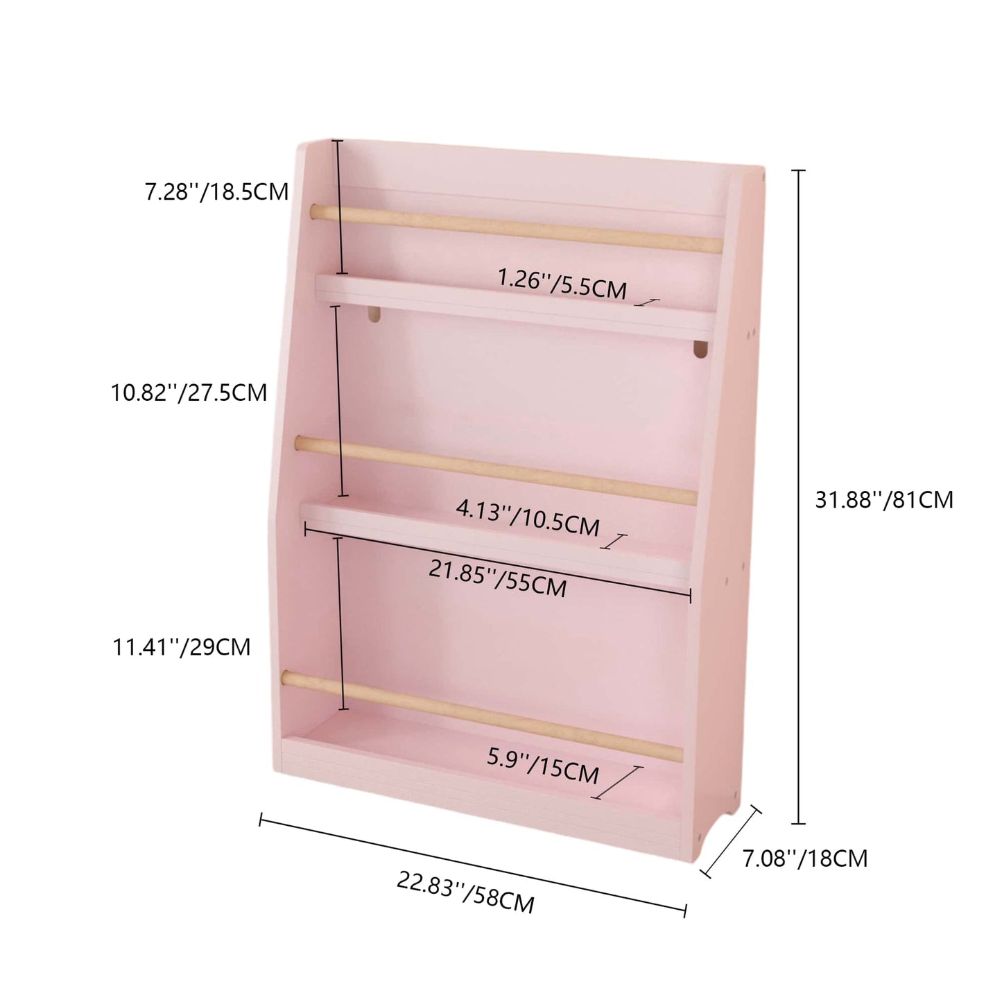 3 Tier Pink Kids Book Shelf For Organized Bedrooms Playrooms And Classrooms