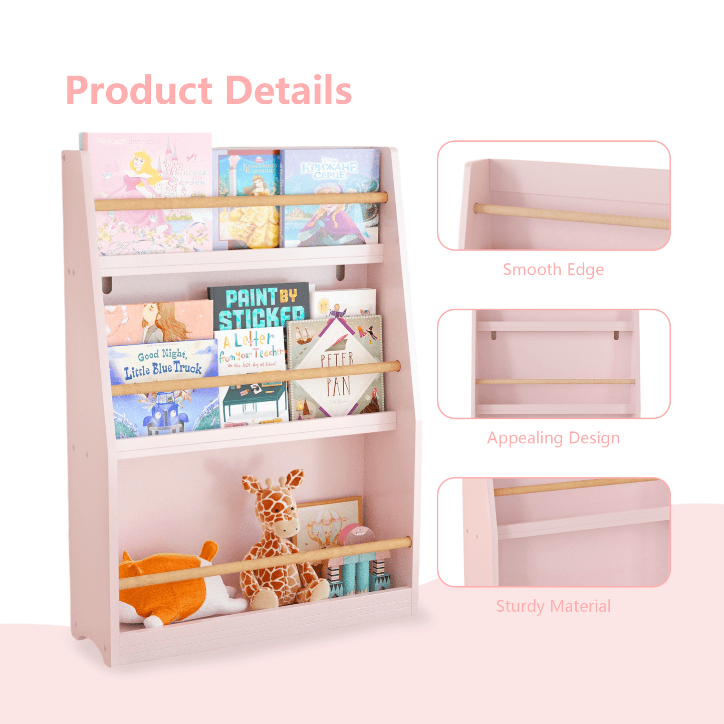 3 Tier Pink Kids Book Shelf For Organized Bedrooms Playrooms And Classrooms