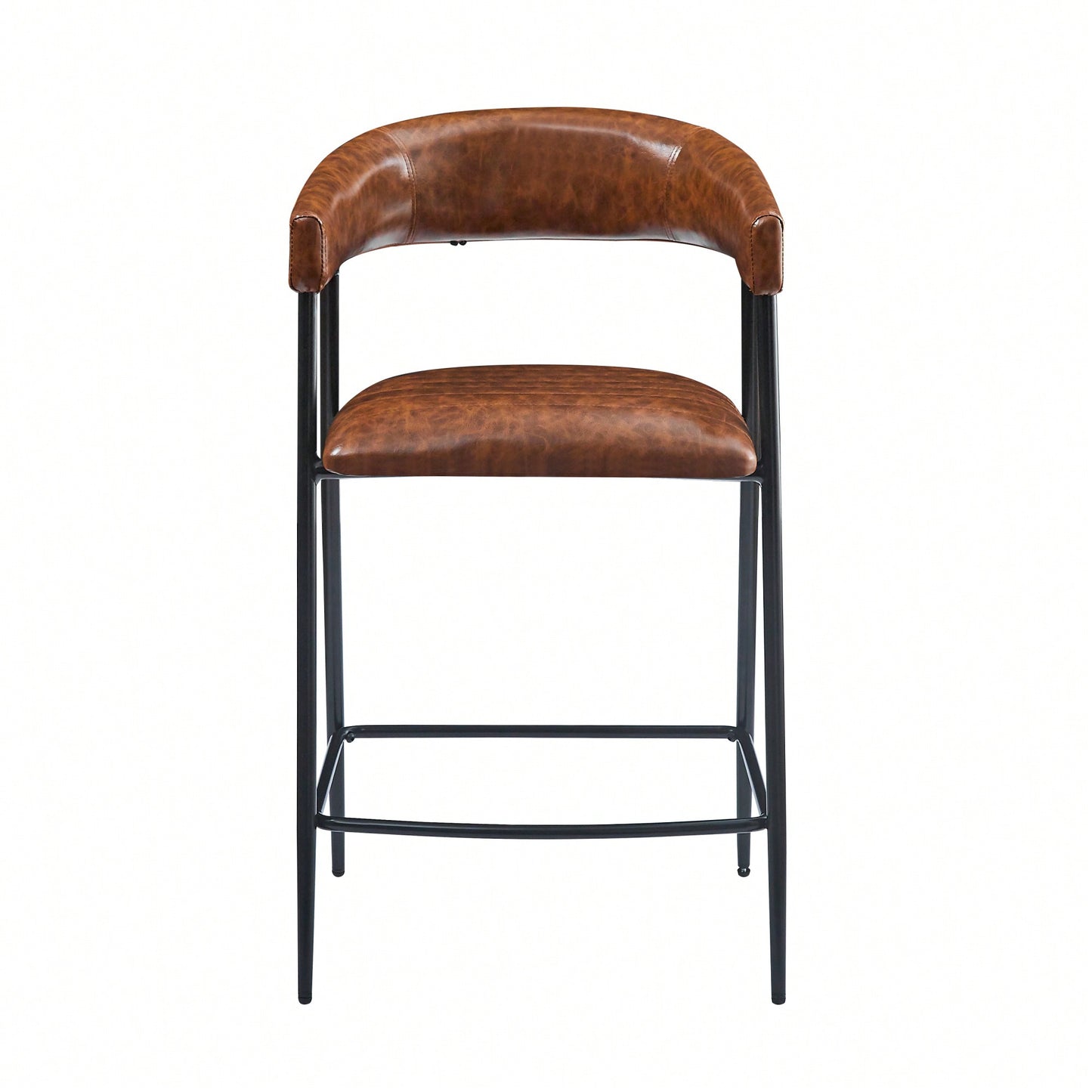 26 Inch PU Upholstered Counter Stools Set Of 2 With Iron Frame Backrest And Footrest For Kitchen Bar And Home Use Brown