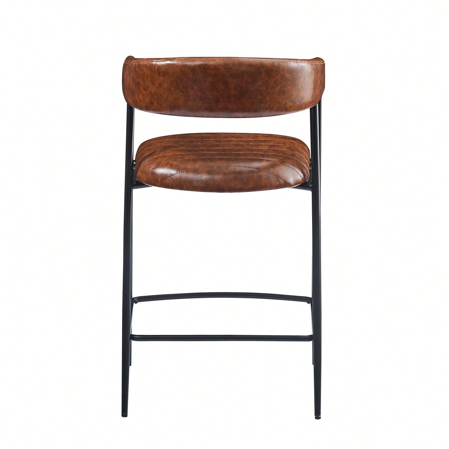26 Inch PU Upholstered Counter Stools Set Of 2 With Iron Frame Backrest And Footrest For Kitchen Bar And Home Use Brown