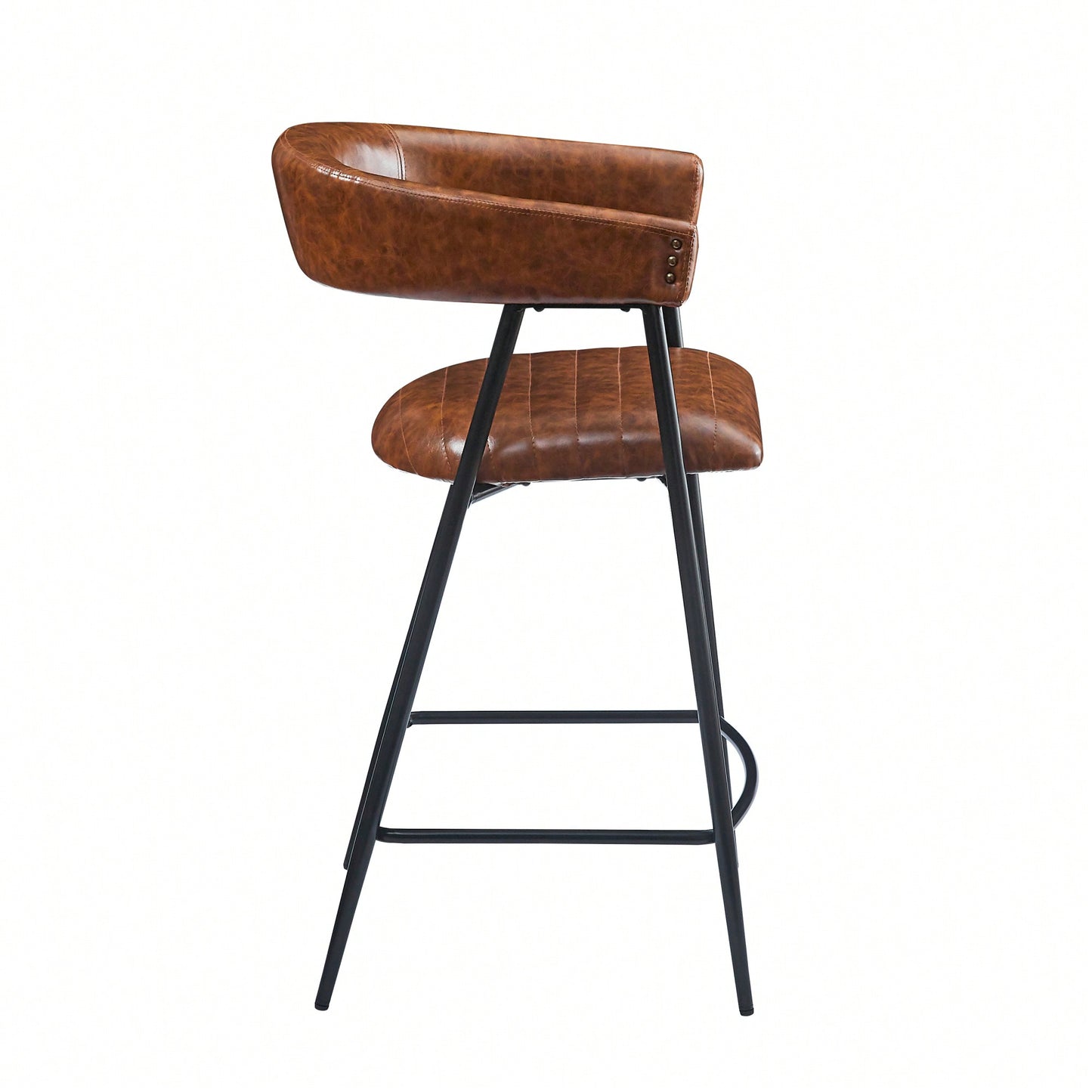 26 Inch PU Upholstered Counter Stools Set Of 2 With Iron Frame Backrest And Footrest For Kitchen Bar And Home Use Brown