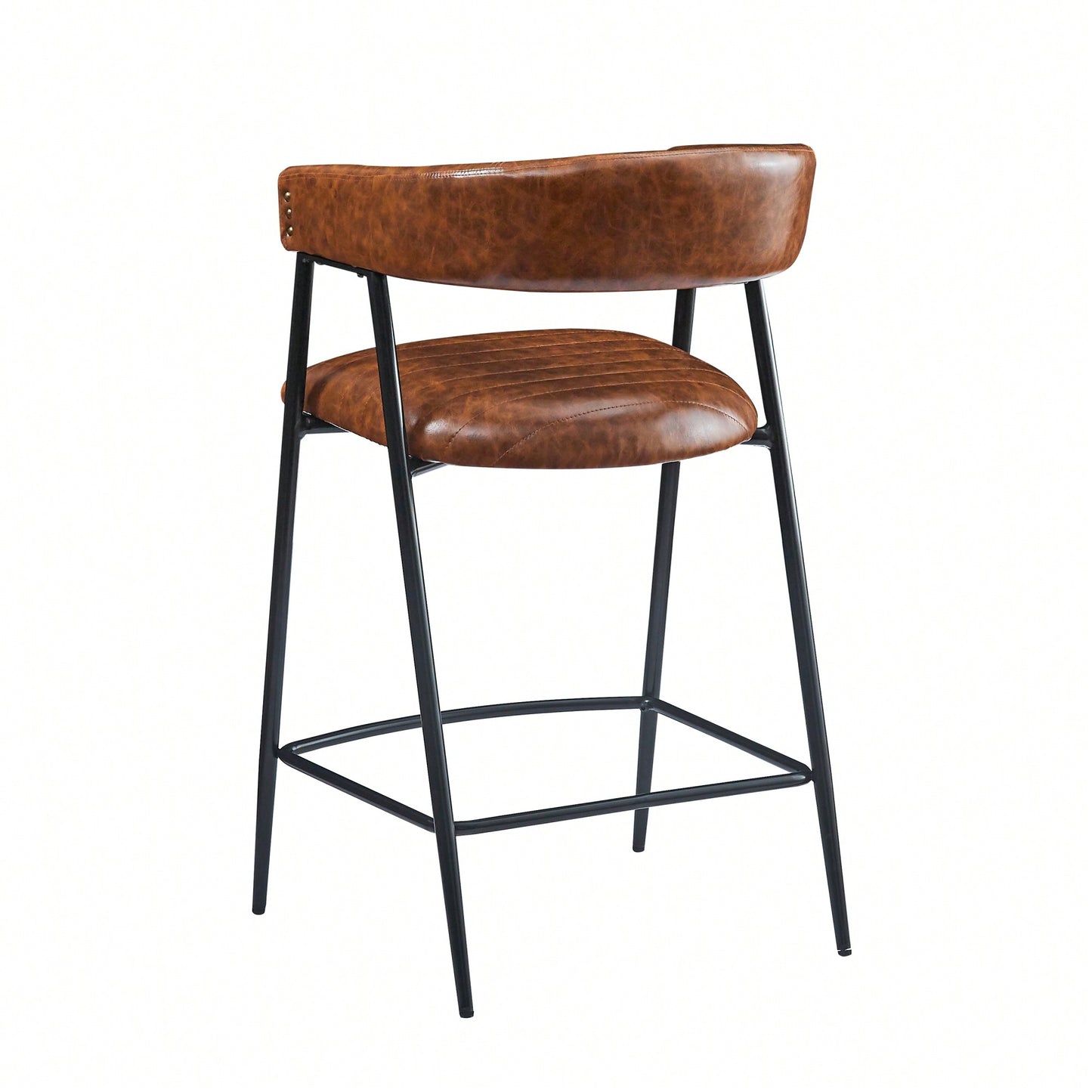 26 Inch PU Upholstered Counter Stools Set Of 2 With Iron Frame Backrest And Footrest For Kitchen Bar And Home Use Brown