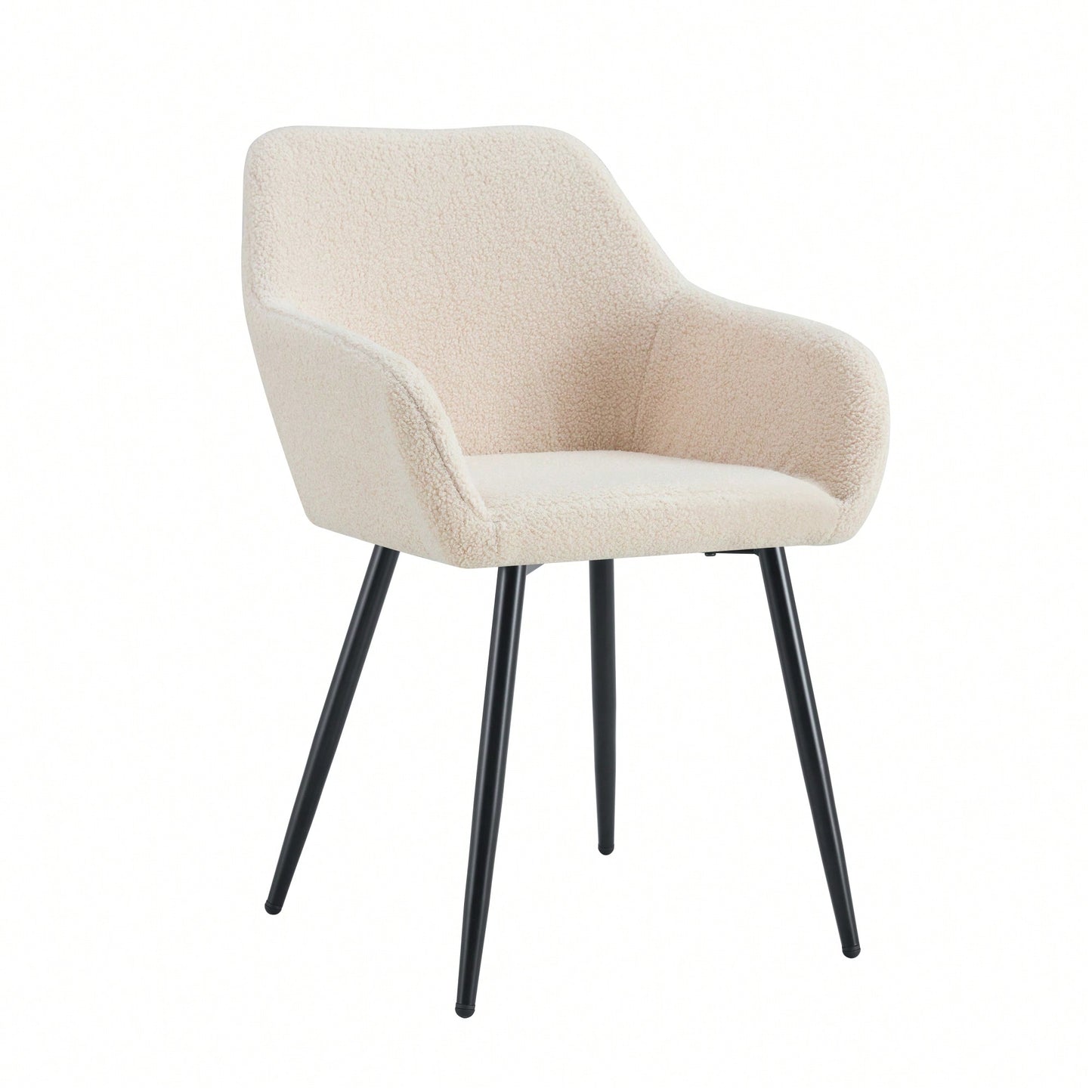 Teddy Fabric Accent Arm Chairs With Black Metal Legs Set Of 2 For Modern Living Room Dining Room Club Guest Seating Beige