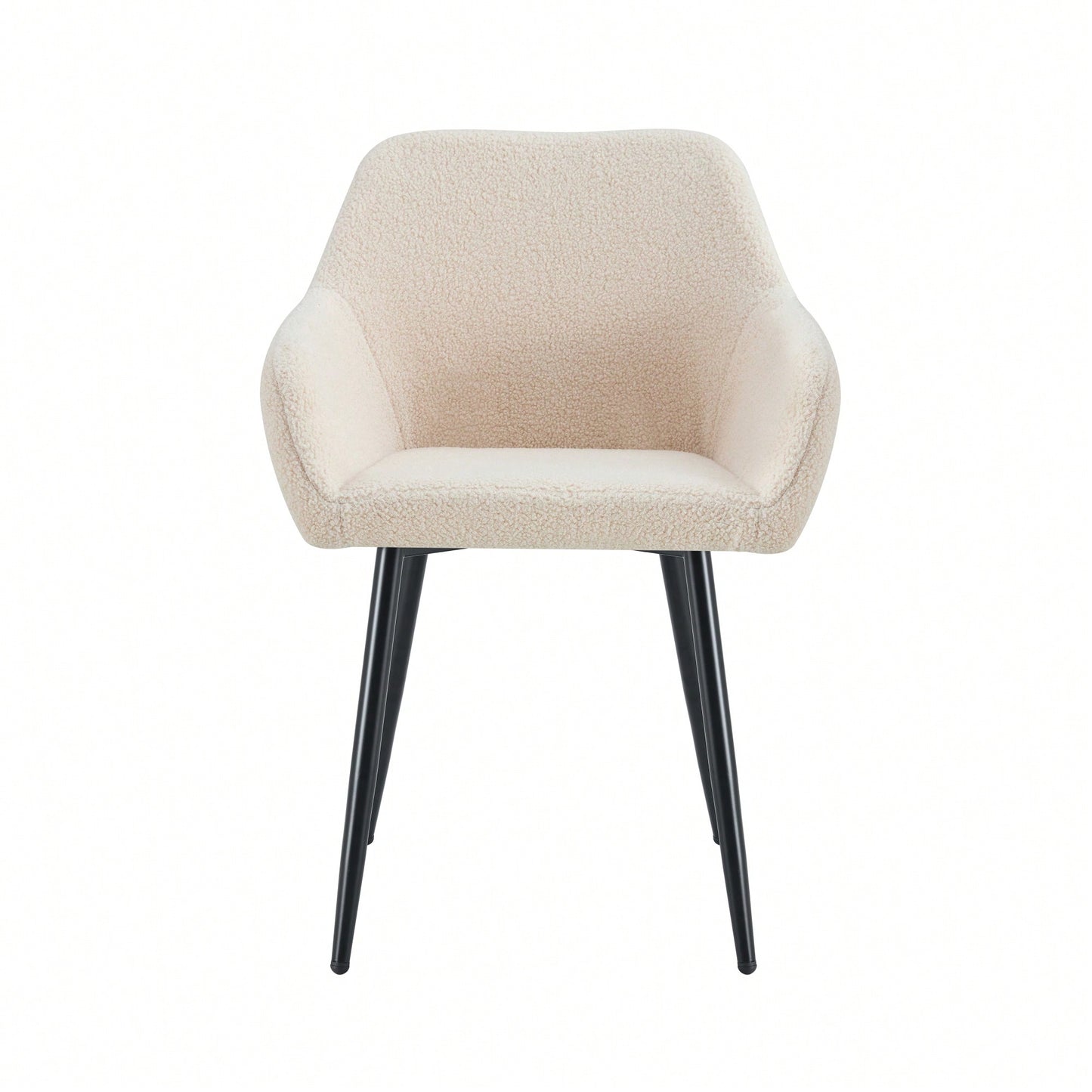 Teddy Fabric Accent Arm Chairs With Black Metal Legs Set Of 2 For Modern Living Room Dining Room Club Guest Seating Beige