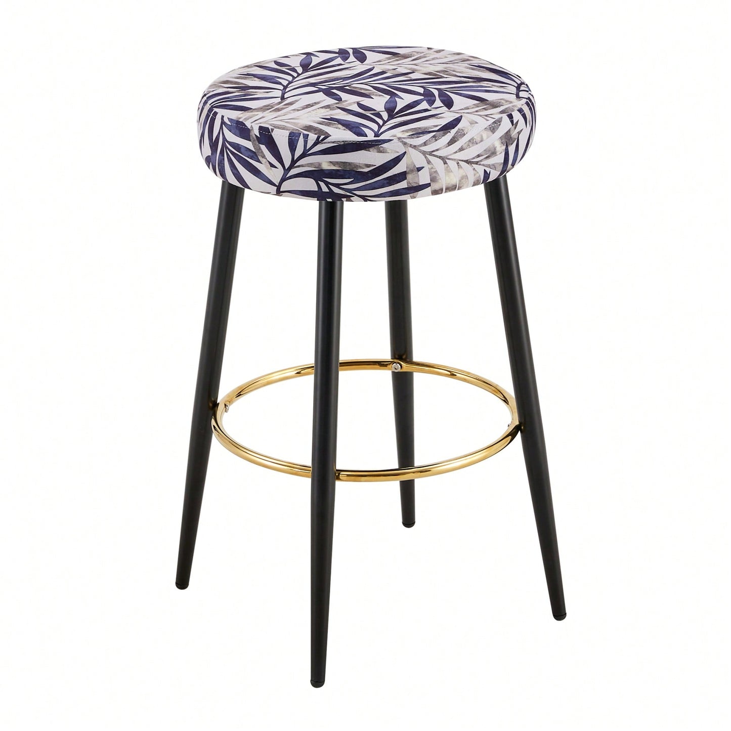 Counter Height Bar Stools Set of 2 PU Upholstered Chairs 24 Inch with Gold Footrest for Kitchen Island  Balcony Velvet Silver Leaves