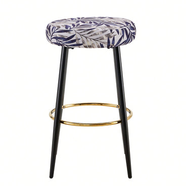 Counter Height Bar Stools Set of 2 PU Upholstered Chairs 24 Inch with Gold Footrest for Kitchen Island  Balcony Velvet Silver Leaves
