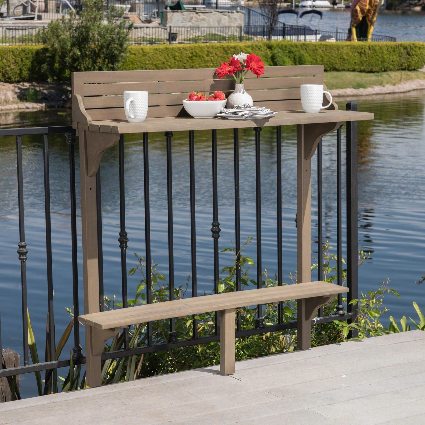 Outdoor Acacia Wood Balcony Bar Table Ideal For Patio And Garden Use Gray Finished