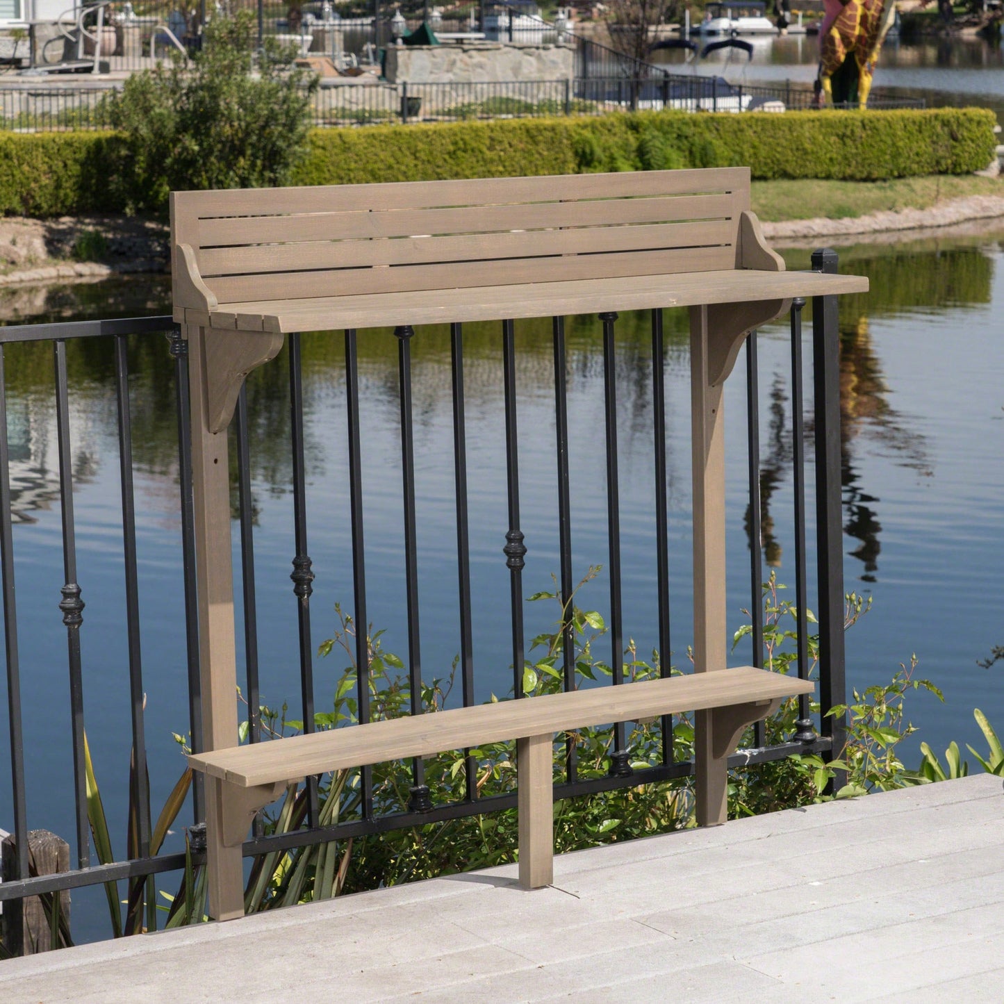 Outdoor Acacia Wood Balcony Bar Table Ideal For Patio And Garden Use Gray Finished