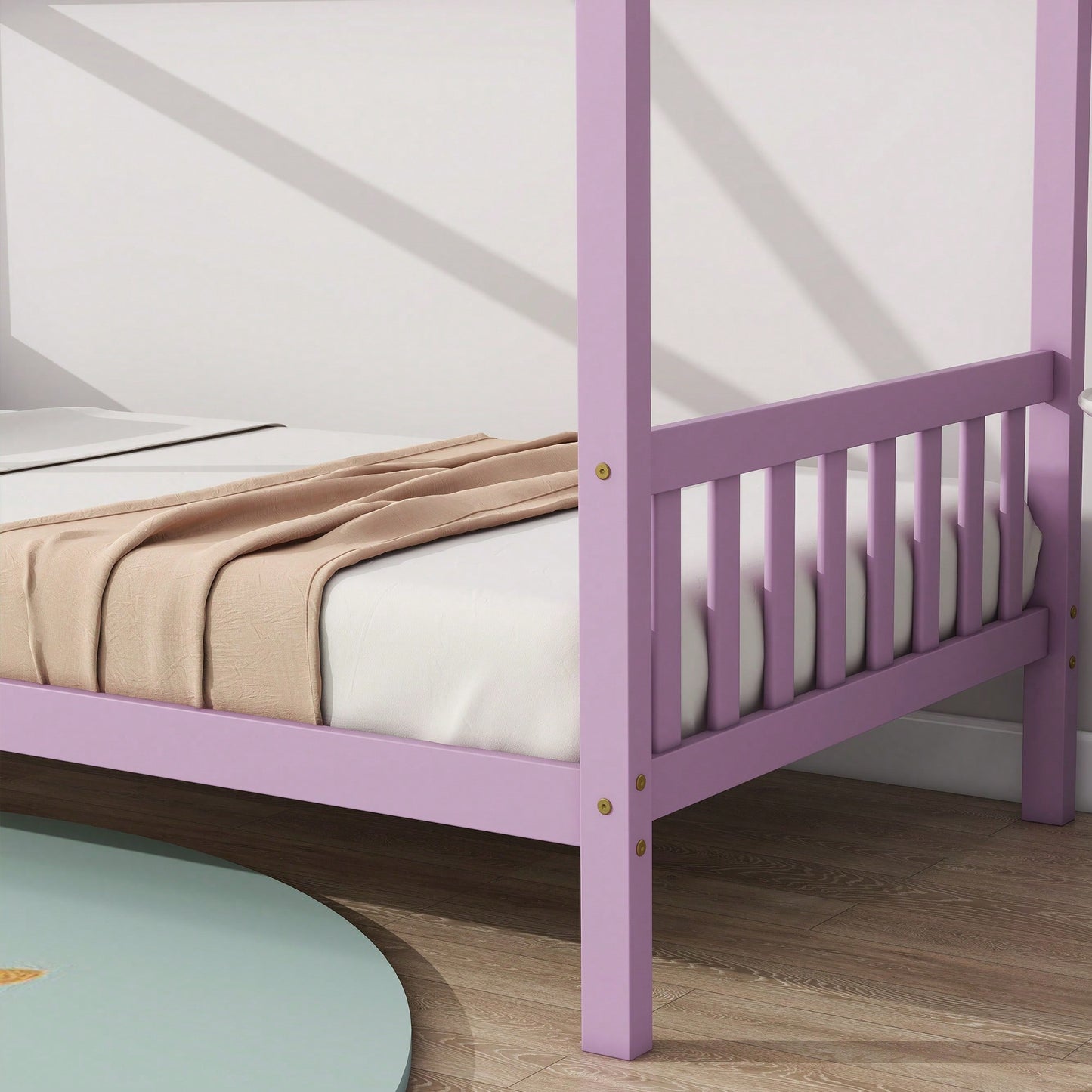 Twin House Bed With Headboard And Footboard In White Rubber Wood Frame