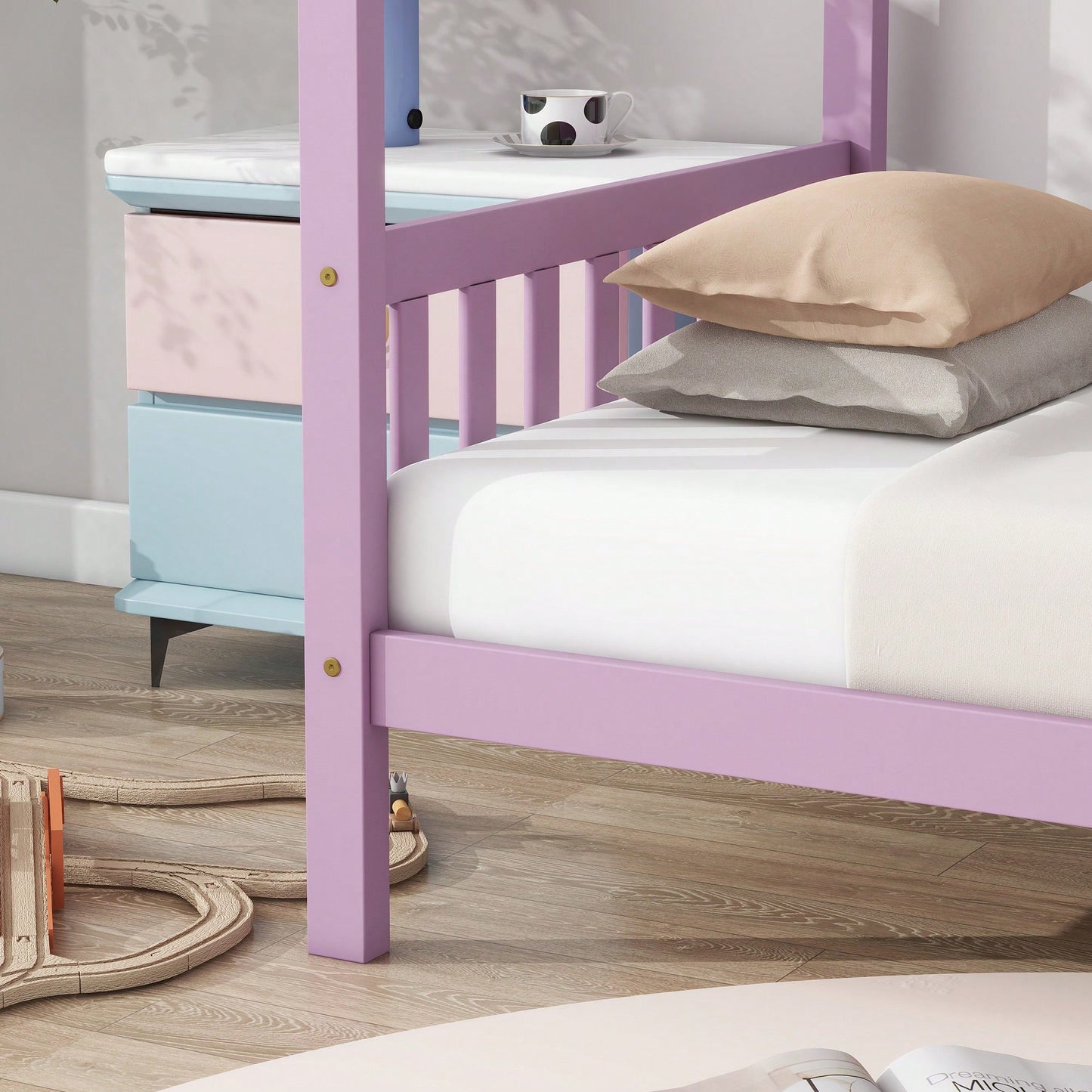 Twin House Bed With Headboard And Footboard In White Rubber Wood Frame