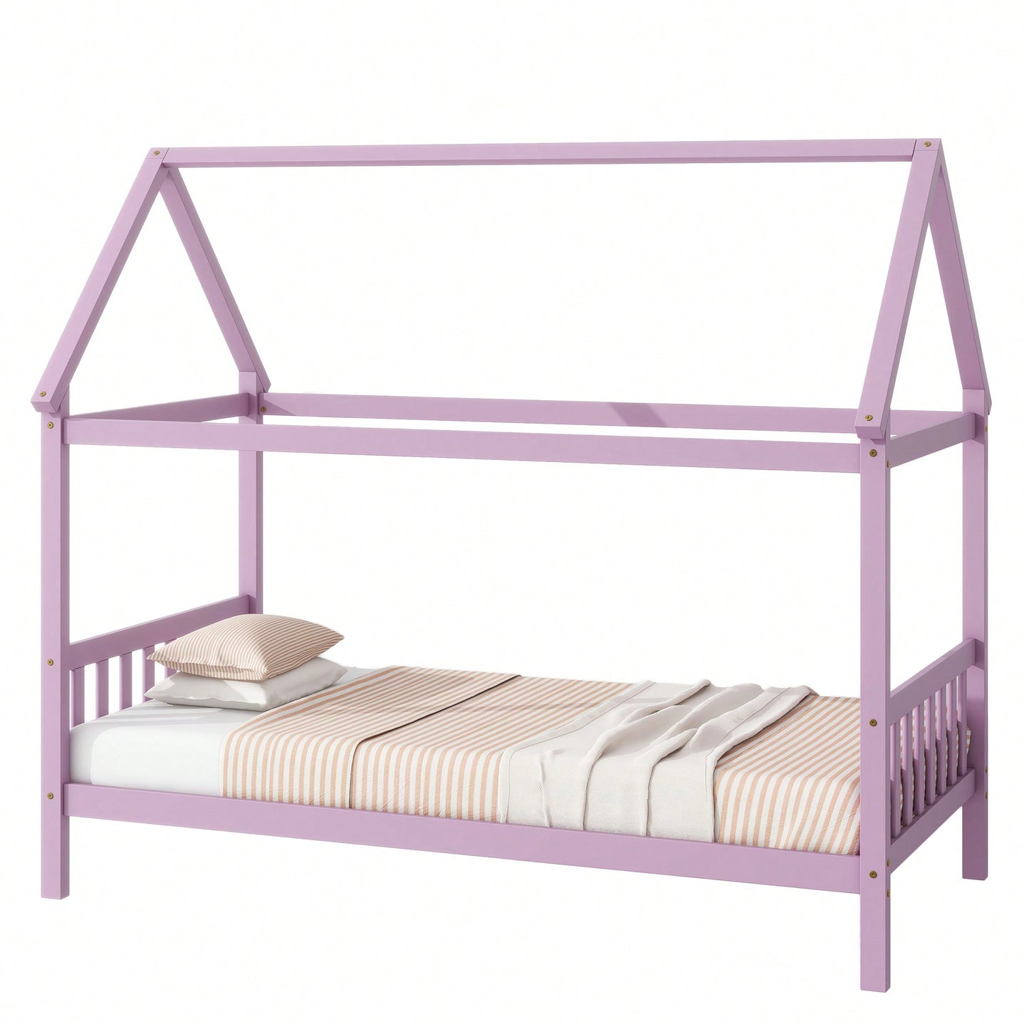 Twin House Bed With Headboard And Footboard In White Rubber Wood Frame