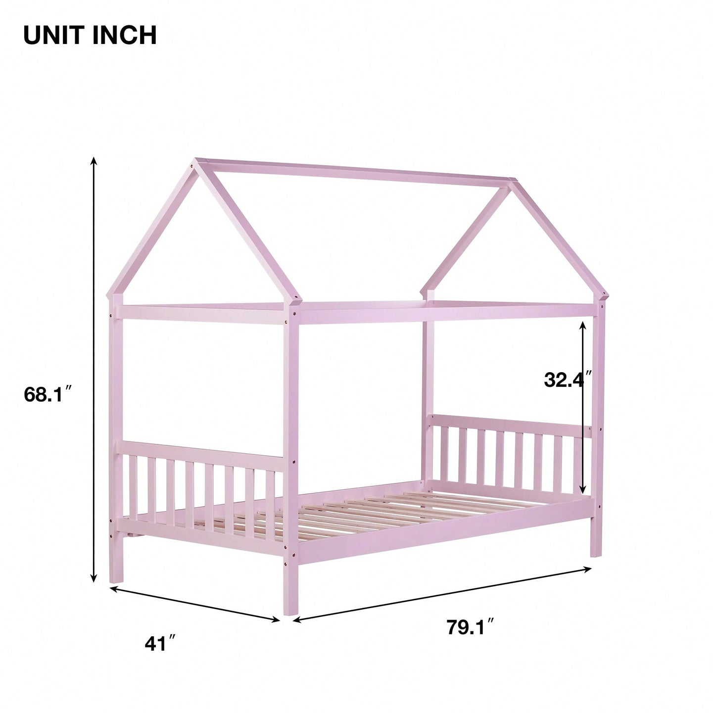 Twin House Bed With Headboard And Footboard In White Rubber Wood Frame