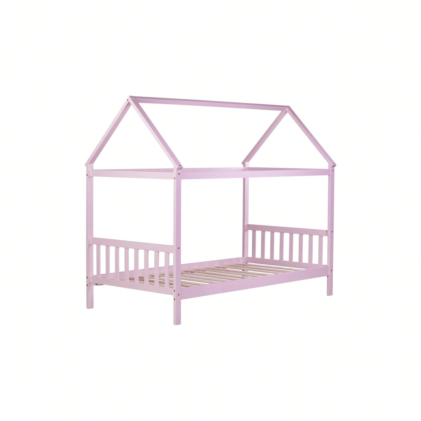 Twin House Bed With Headboard And Footboard In White Rubber Wood Frame