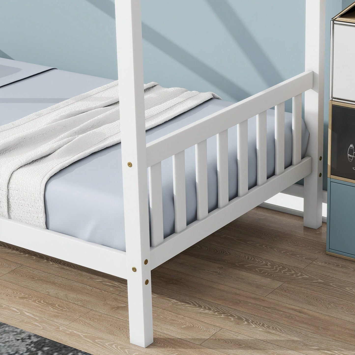 Twin House Bed With Headboard And Footboard In White Rubber Wood Frame
