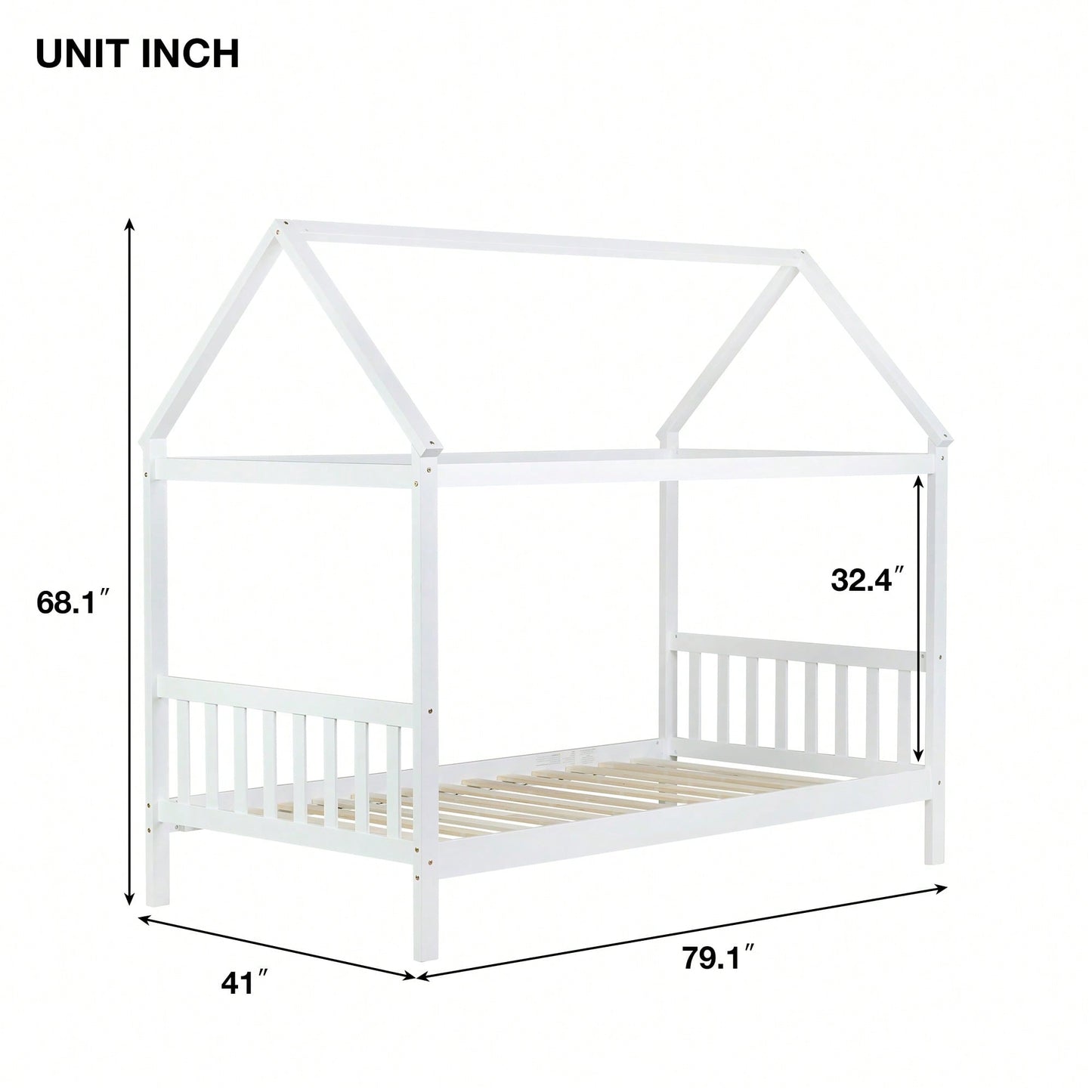 Twin House Bed With Headboard And Footboard In White Rubber Wood Frame