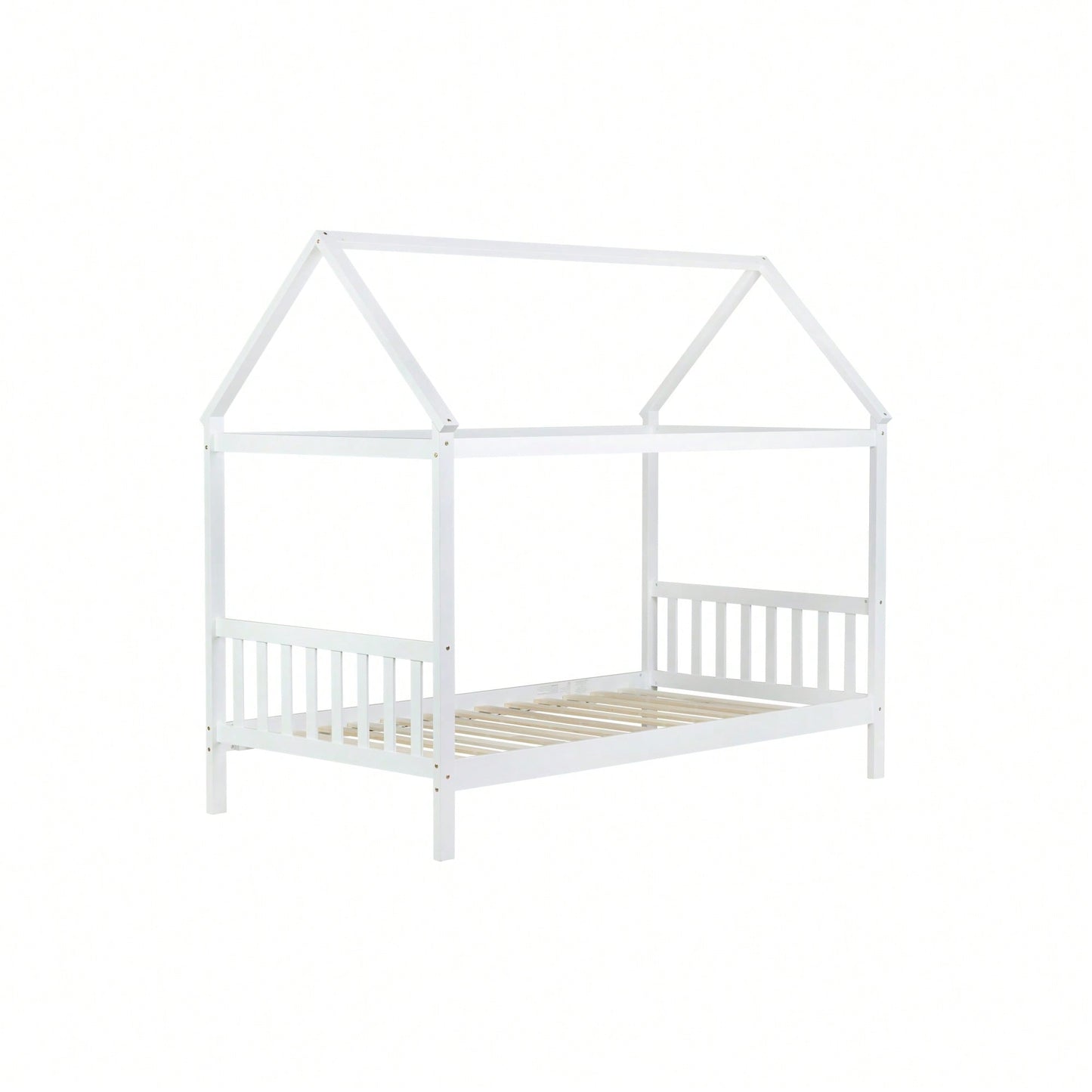 Twin House Bed With Headboard And Footboard In White Rubber Wood Frame
