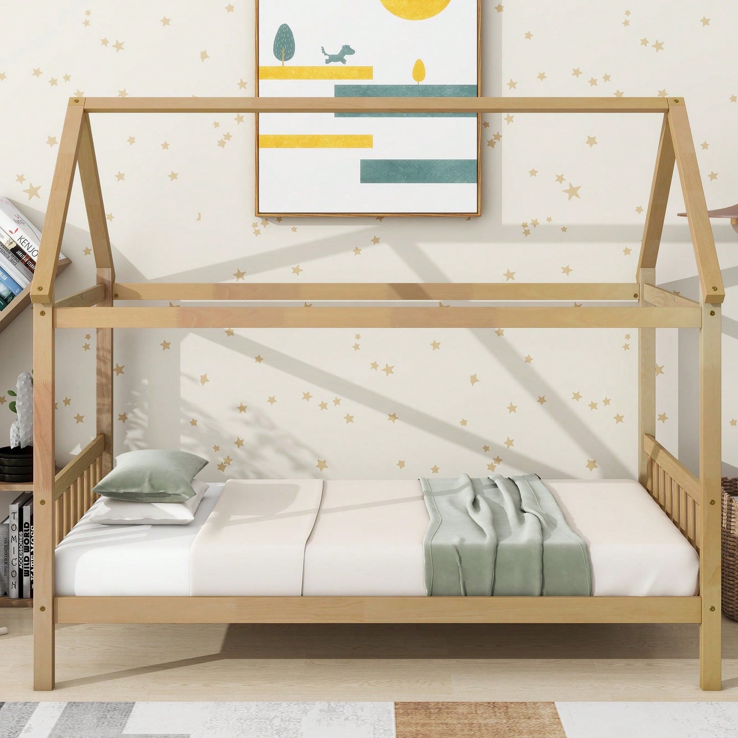 Twin House Bed With Headboard And Footboard In White Rubber Wood Frame