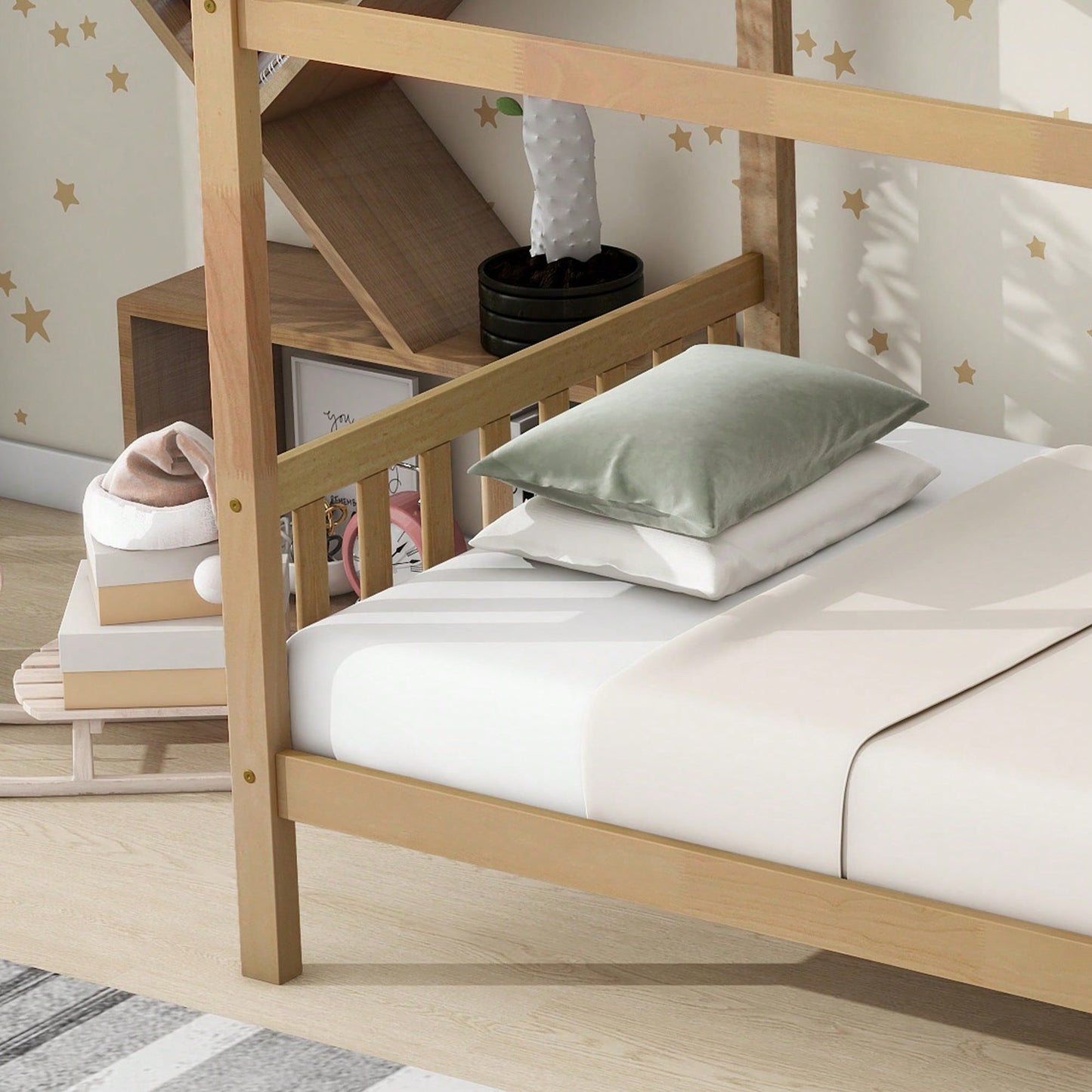 Twin House Bed With Headboard And Footboard In White Rubber Wood Frame