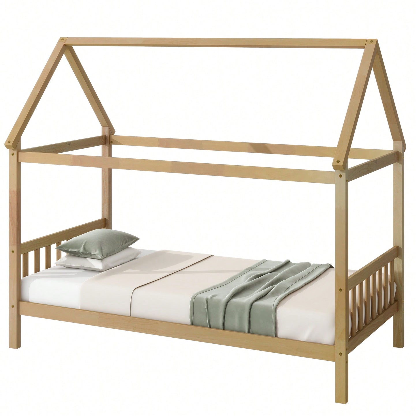 Twin House Bed With Headboard And Footboard In White Rubber Wood Frame