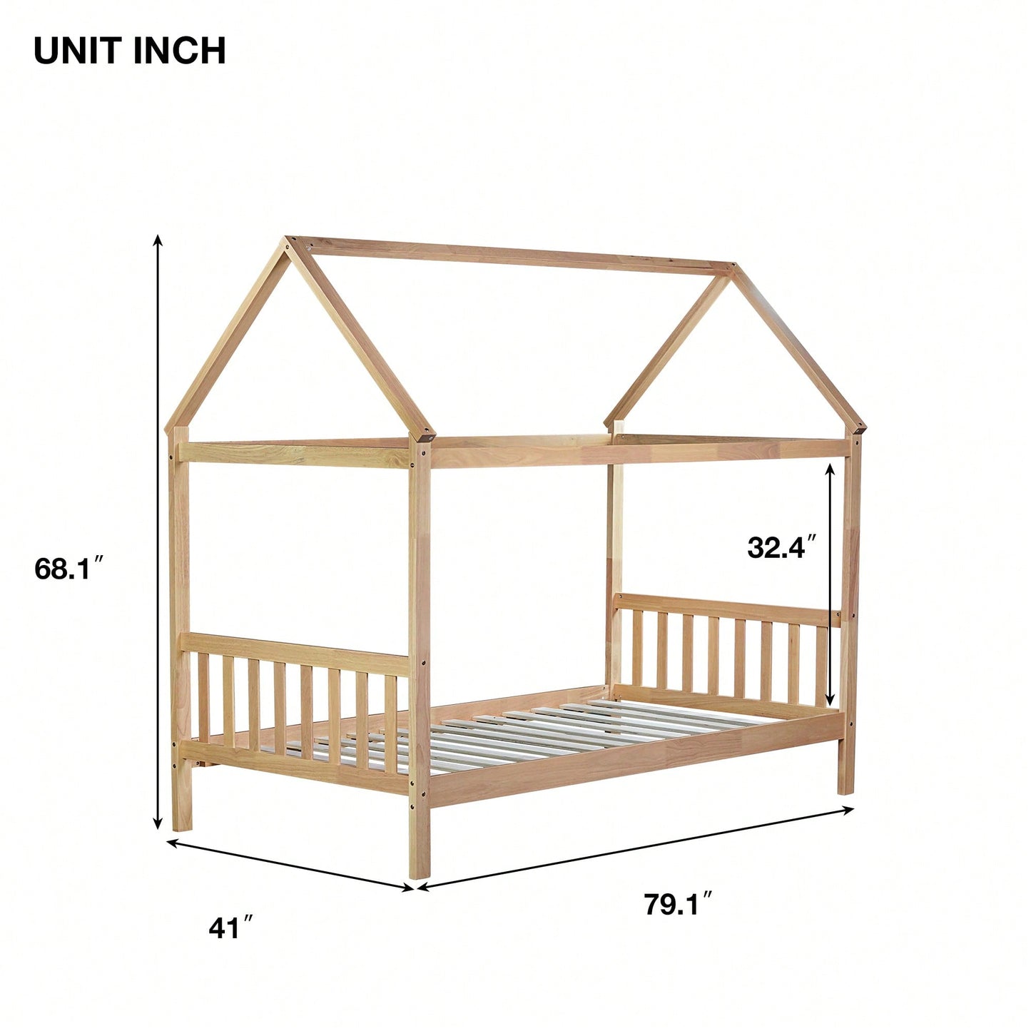 Twin House Bed With Headboard And Footboard In White Rubber Wood Frame