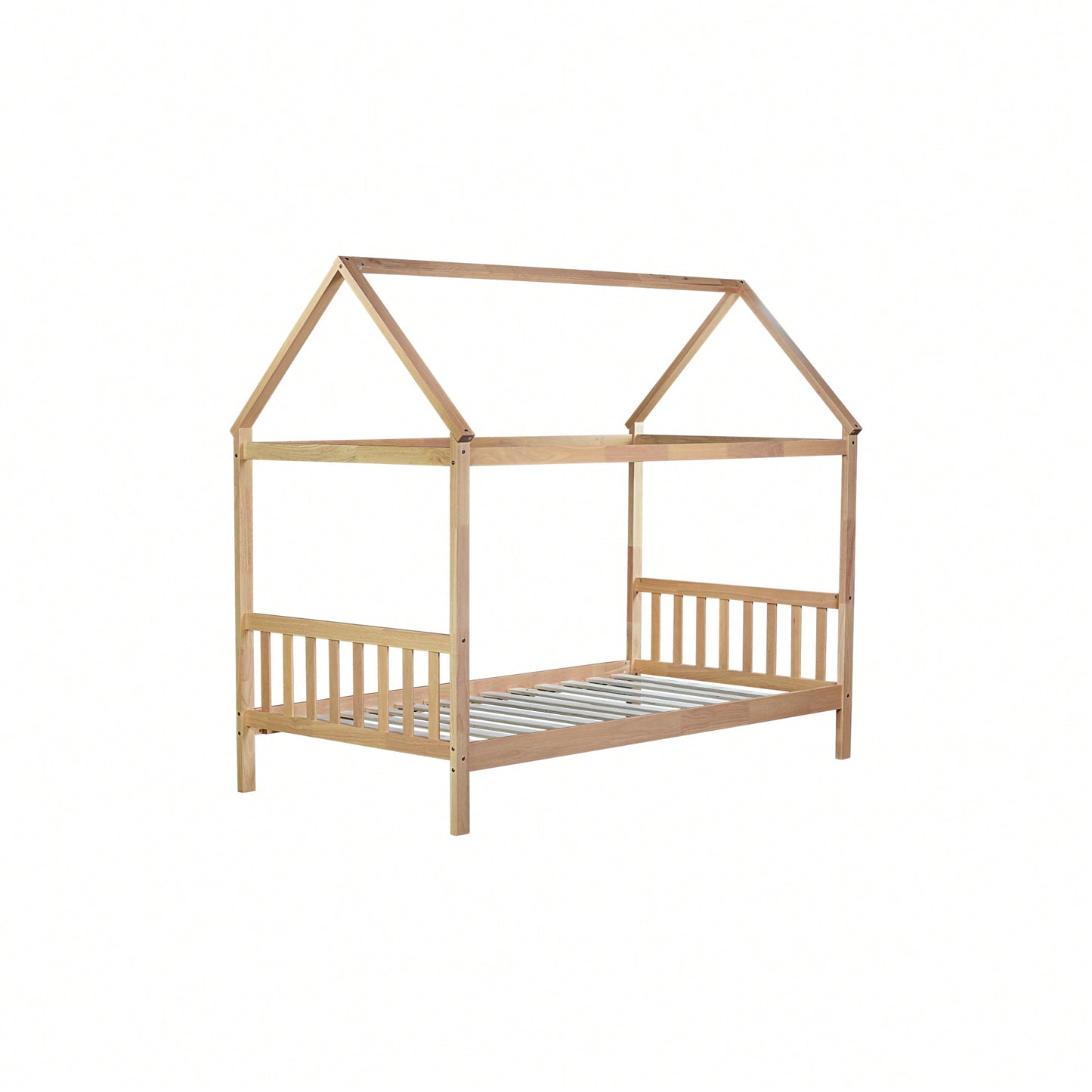 Twin House Bed With Headboard And Footboard In White Rubber Wood Frame