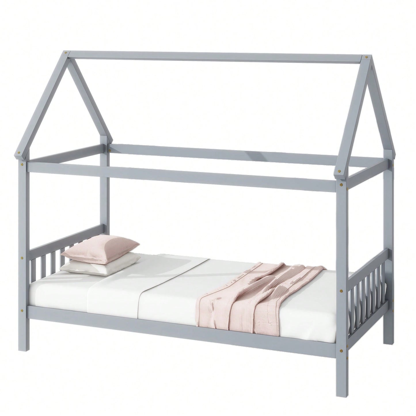Twin House Bed With Headboard And Footboard In White Rubber Wood Frame
