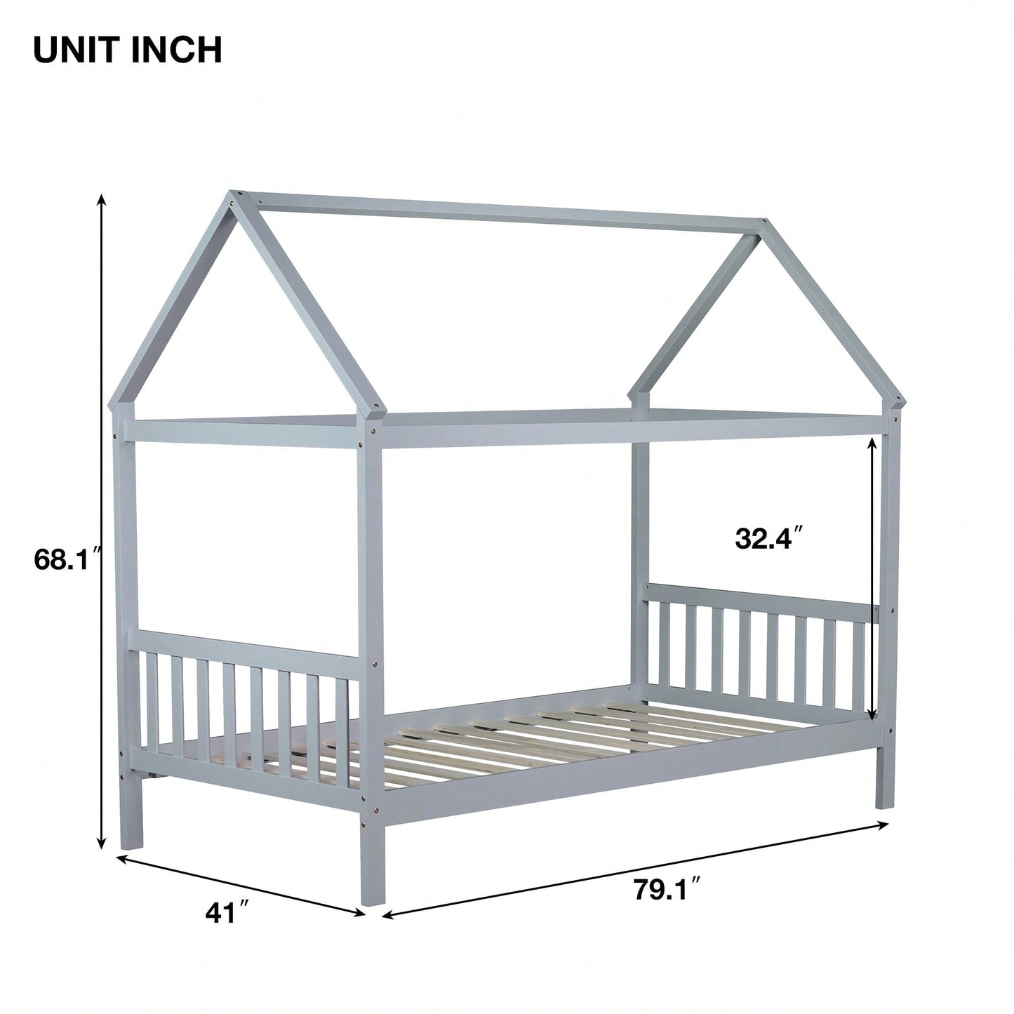 Twin House Bed With Headboard And Footboard In White Rubber Wood Frame