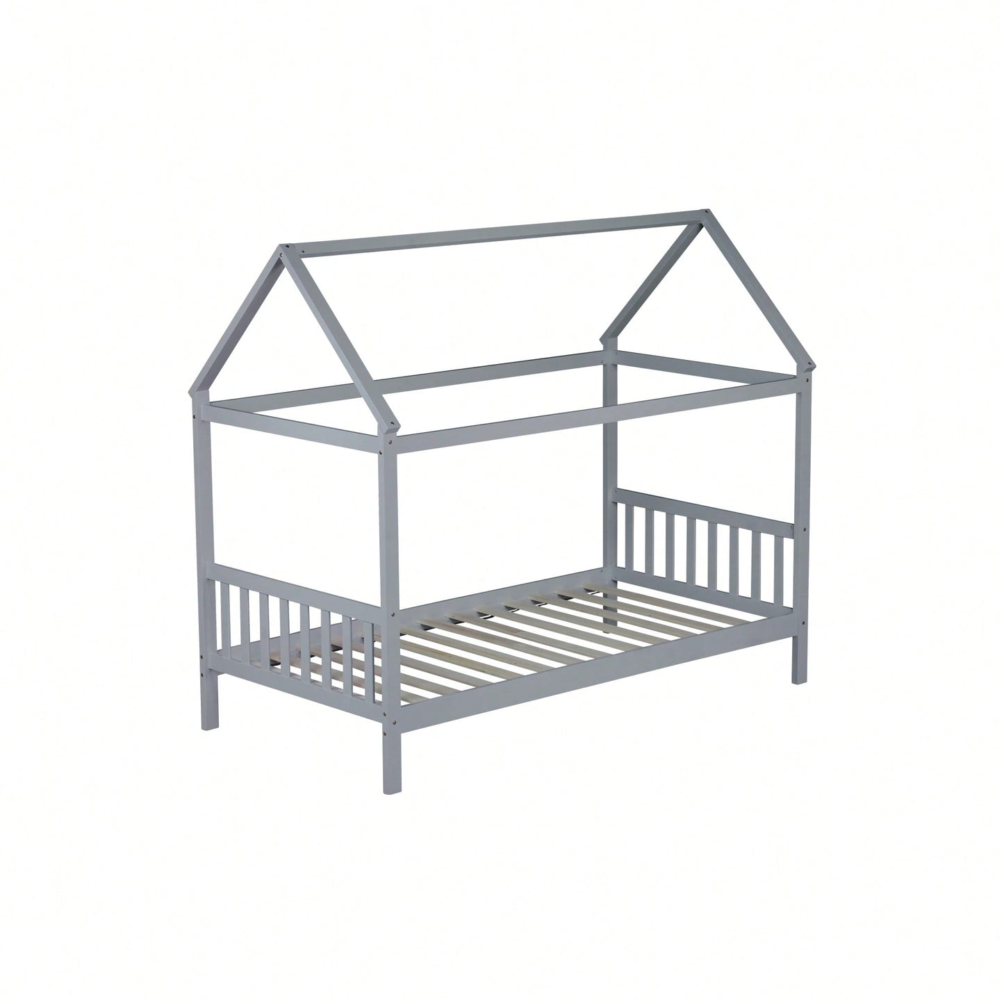 Twin House Bed With Headboard And Footboard In White Rubber Wood Frame