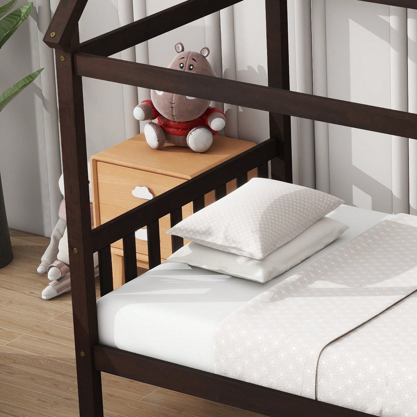 Twin House Bed With Headboard And Footboard In White Rubber Wood Frame